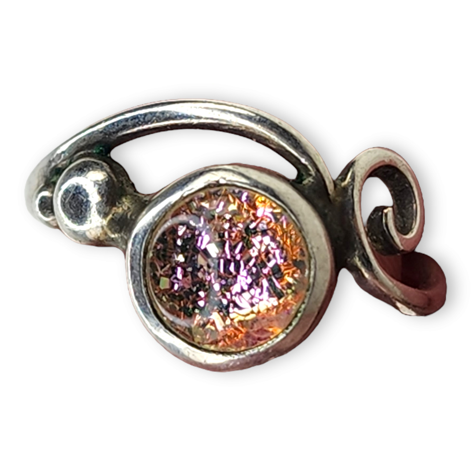Vintage Sterling Silver 925 Pretty Pink Confetti Glass Ring Size 6.75