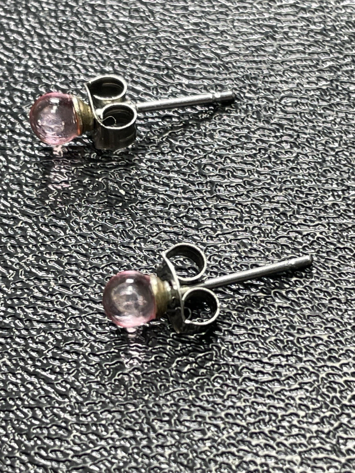 Vintage 4mm Pink Glass Ball Silver Tone Stud Earrings