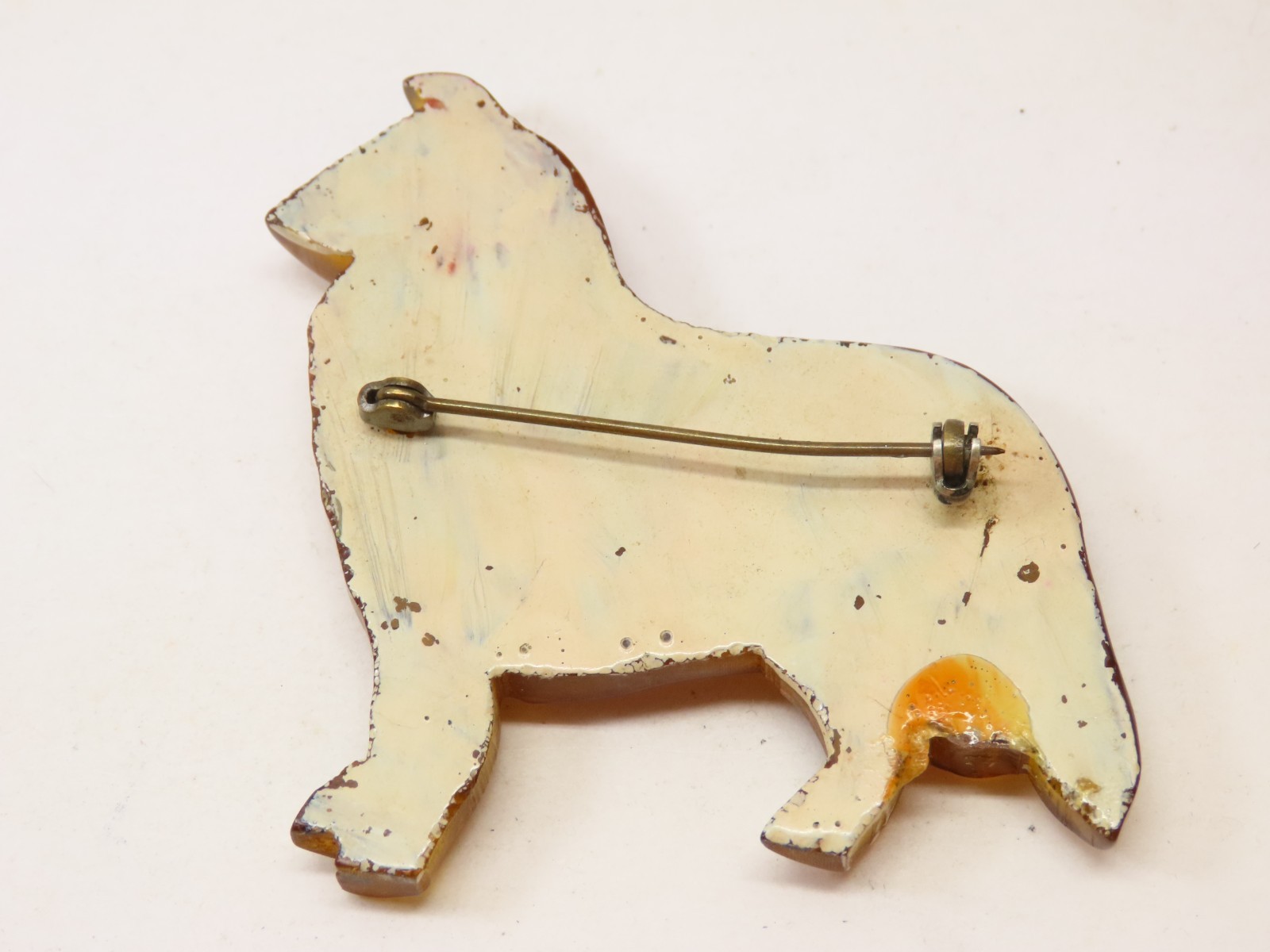 Rare Collie Dog Pin Brooch Amber Tortoiseshell Tone Vintage Golden Brown D5837