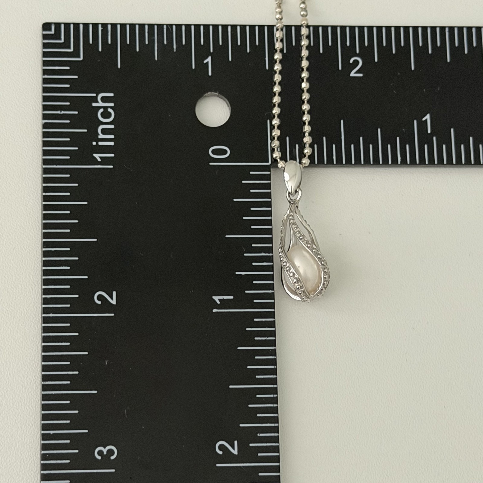 925 Sterling Silver Genuine Caged Pearl Bead Ball Chain Necklace 16″