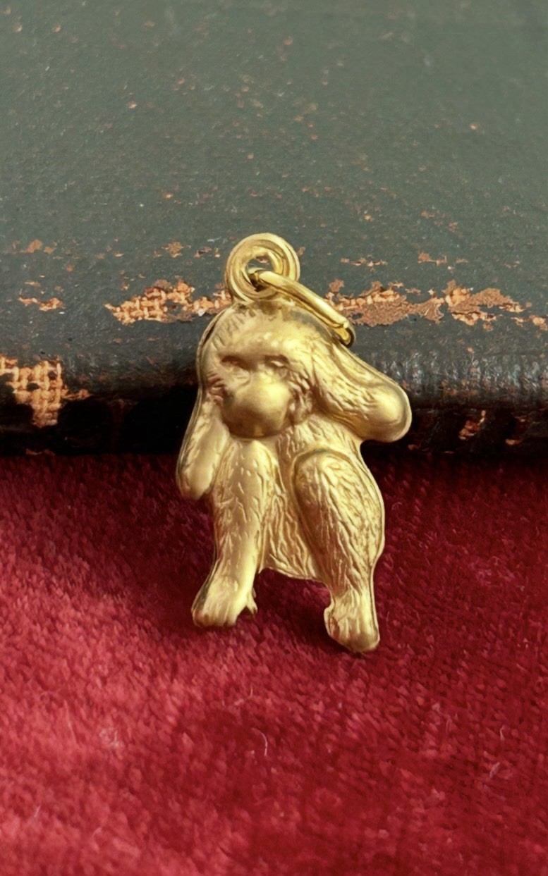 Vintage Charm Hear No Evil Monkey Necklace Pendant Puffy Brass Metal Jewelry