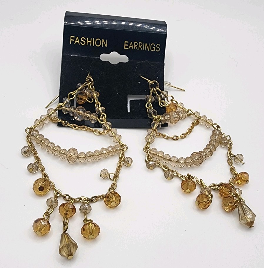 Vintage Women’s Gold Toned Large Bead Faux Diamond Earrings Jewelry Set