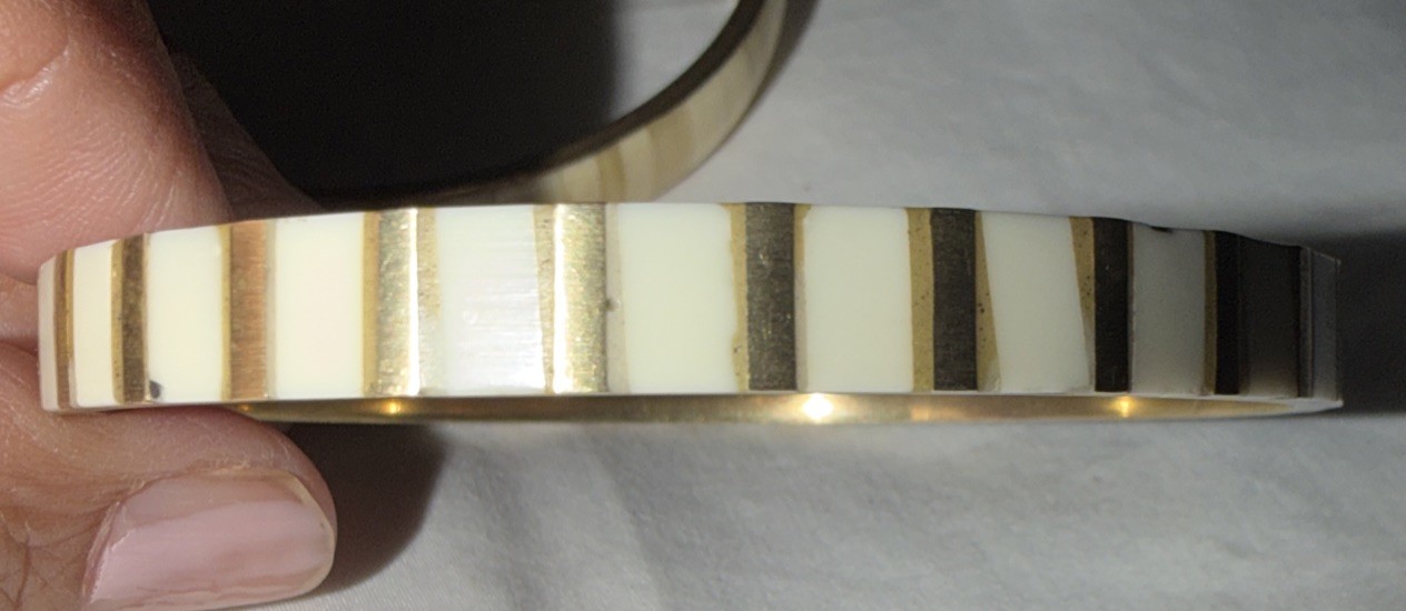 2Bz India Bangles Brass White Inlay Bangle Bracelet Lot Of 2