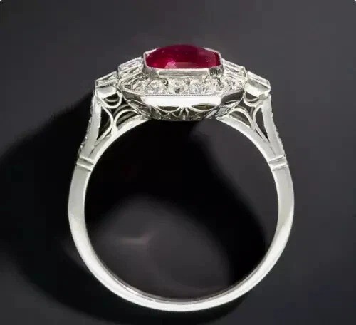 2.75Ct Art Deco Style Lab Created Ruby Halo Engagement Wedding 925 Silver Ring