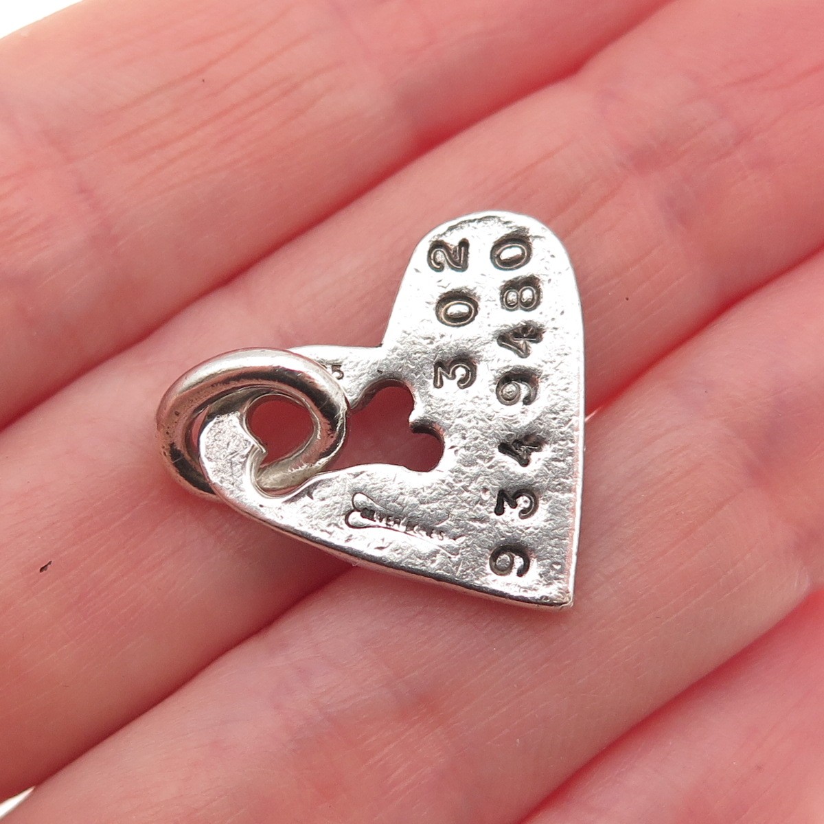Silver Bones 925 Sterling Vintage Precious Heart Dog Tag Charm Pendant