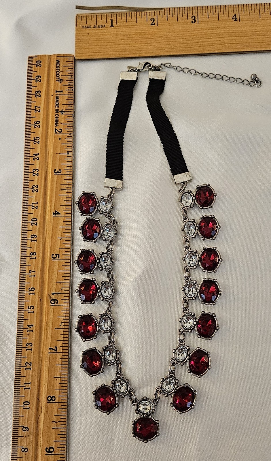 Red Ruby Rhinestone / Silver tone Necklace