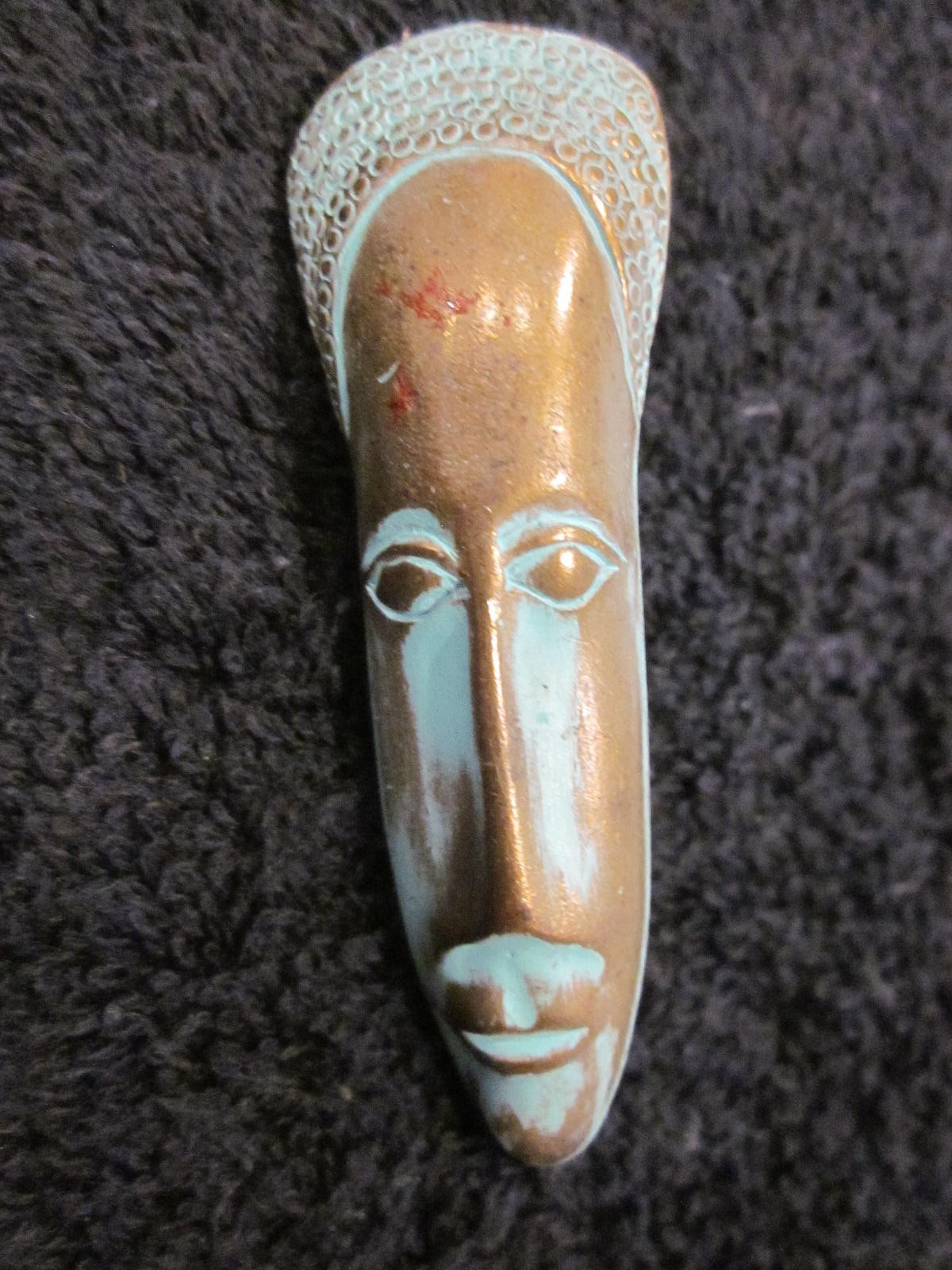 J J Jonette Signed Pewter Tiki / Indigenous / Islander / African Brooch Vintage