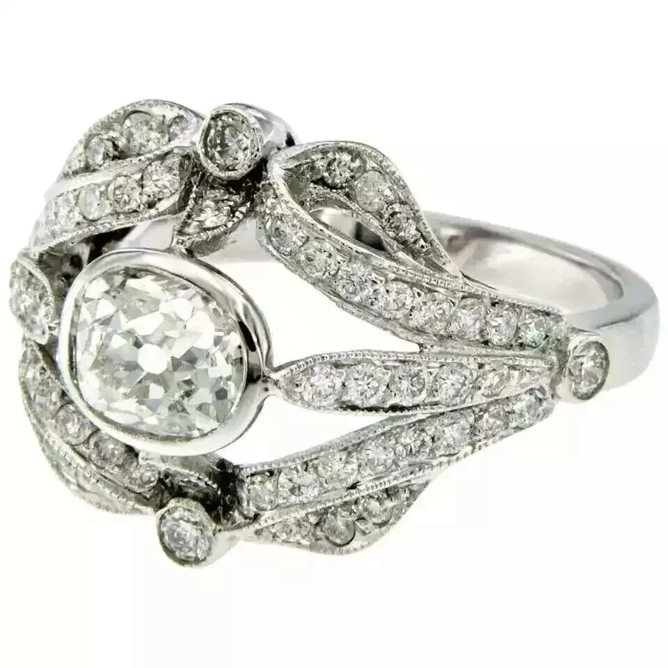 Art Deco Style Lab Created Diamond Engagement & Wedding Ring 14k White Gold FN