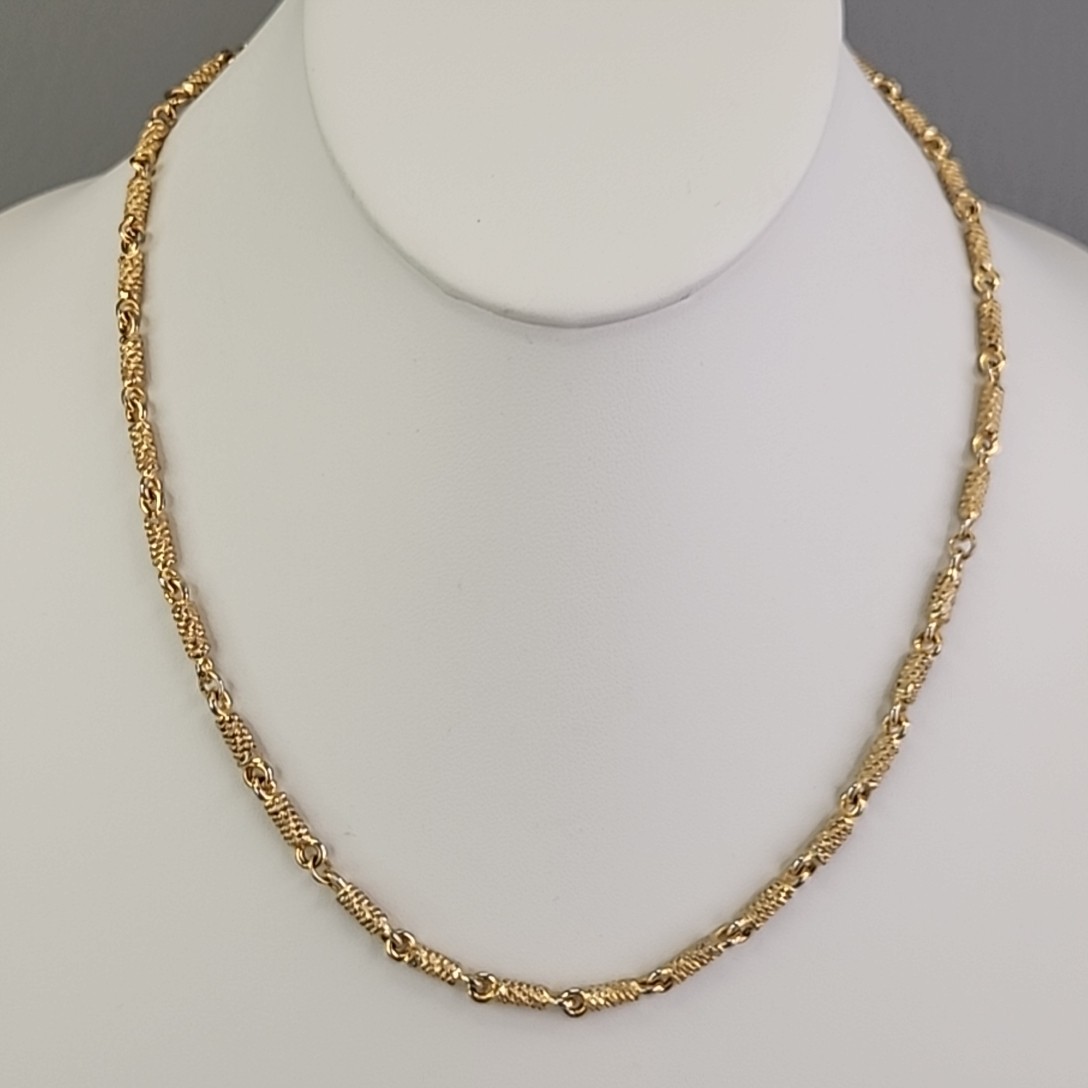 Vintage Bar Link Necklace Textured Gold Tone 18″