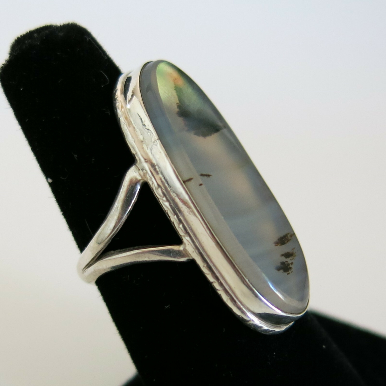 Vintage Sterling Silver Large Moss Agate Ring 6.4g Size 5.75 [6462]
