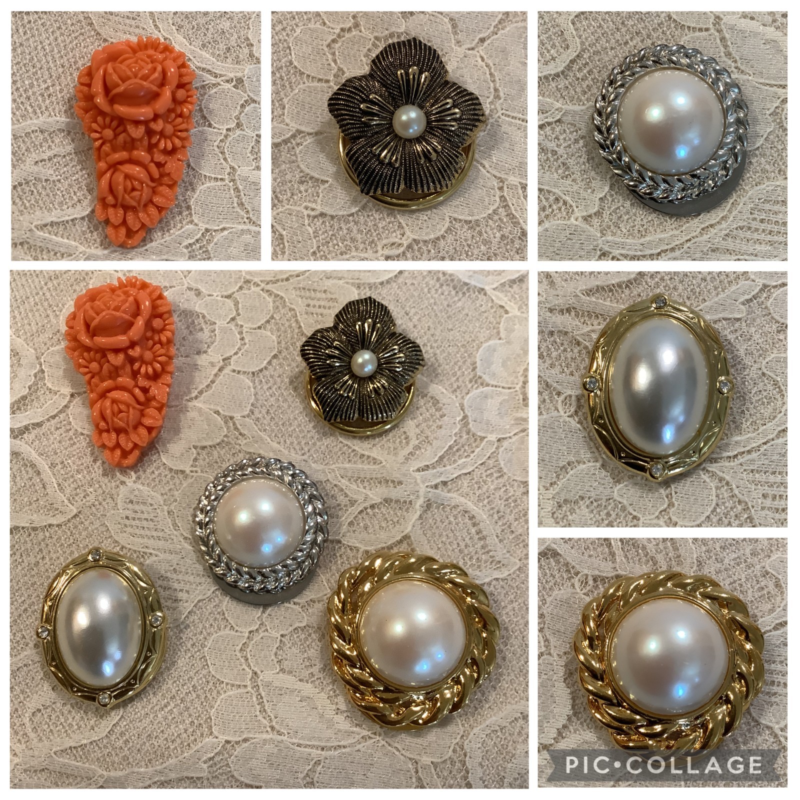 sold Individually – Vintage ornate scarf clips Celluloid metal – Details Below!