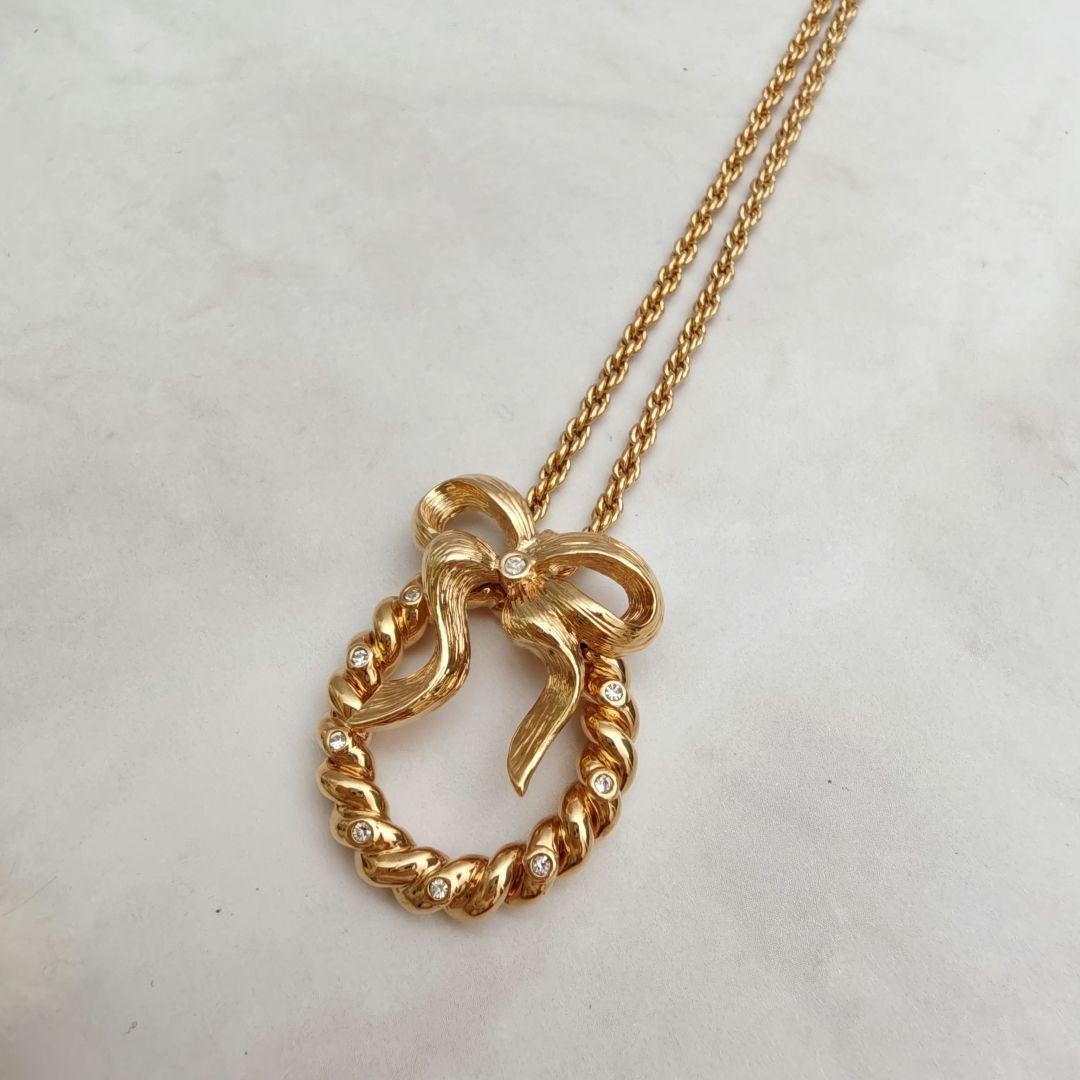 Dior Vintage Gold Ribbon Motif Necklace