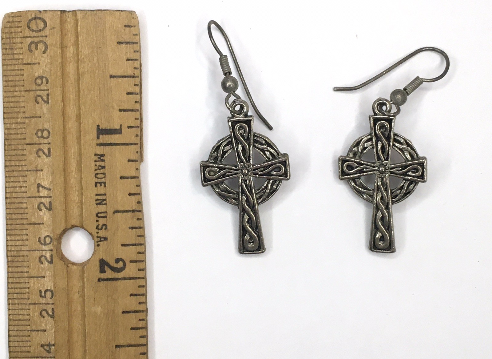 Claddagh Cross Celtic Dangle Drop Earrings Silver Tone Vintage