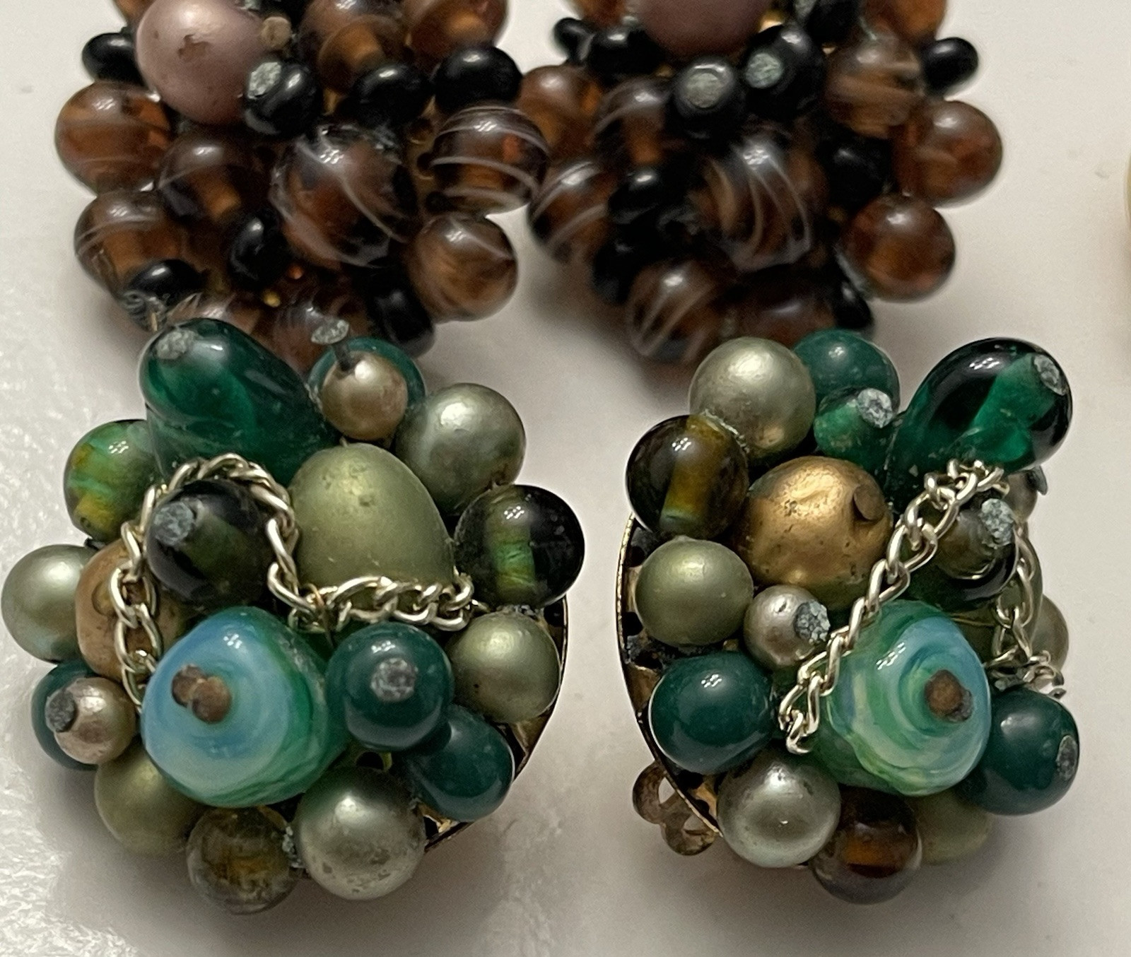 Vintage Cluster Beaded Clip on Earrings Lot of 4 Japan Hong Kong Estate Jewelry