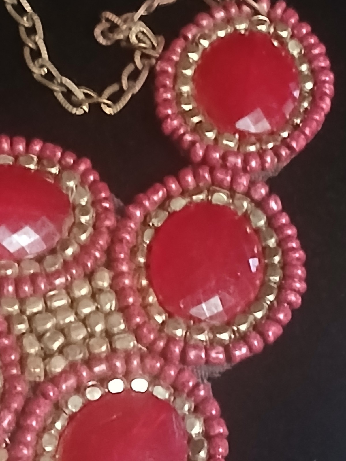 Vintage ZAD Necklace Bold Red Beads Gold Tone Boho Adjustable Signed 11-12 in
