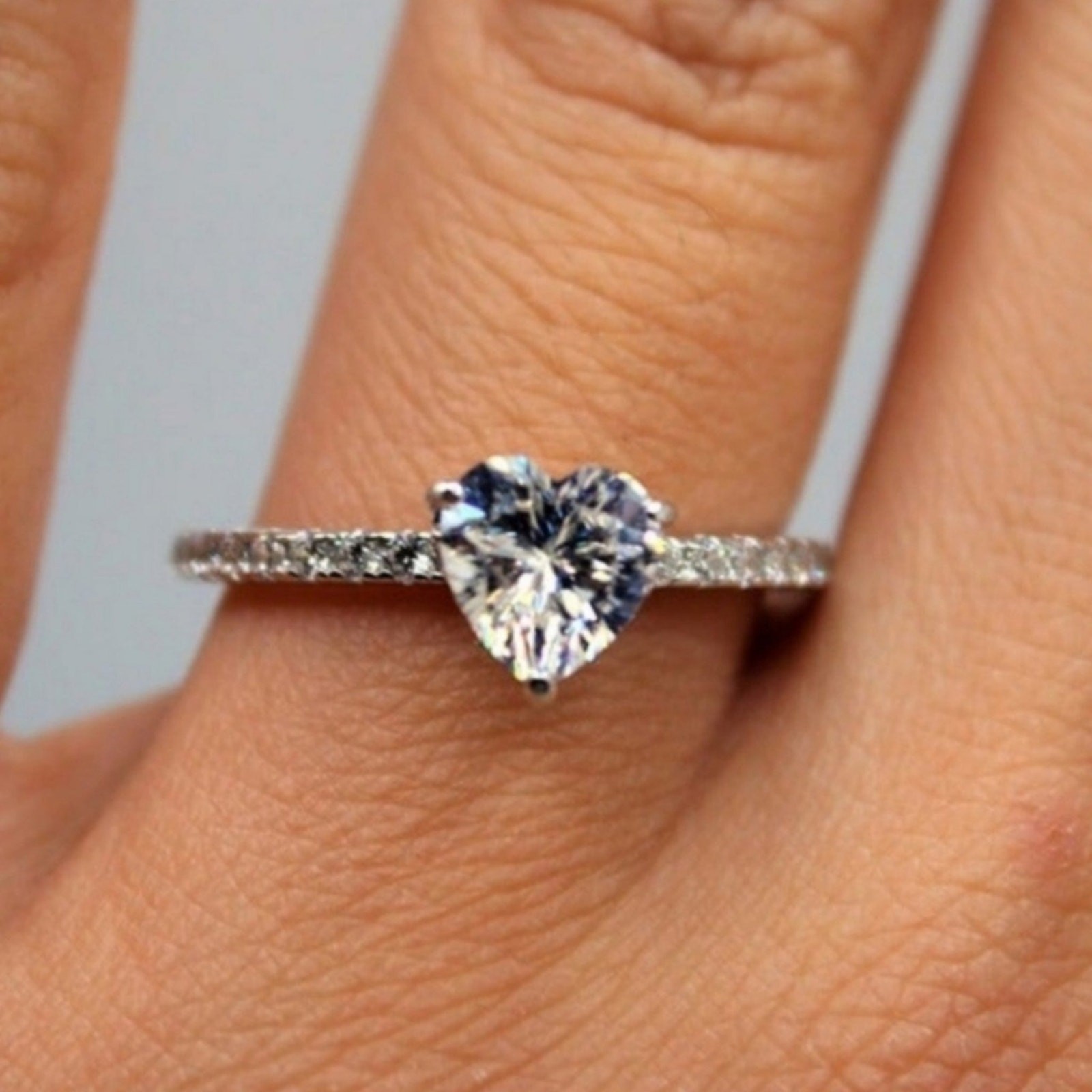 Moissanite Heart Engagement Ring Gemstone Hidden Halo CZ Sterling Silver 6 NWT