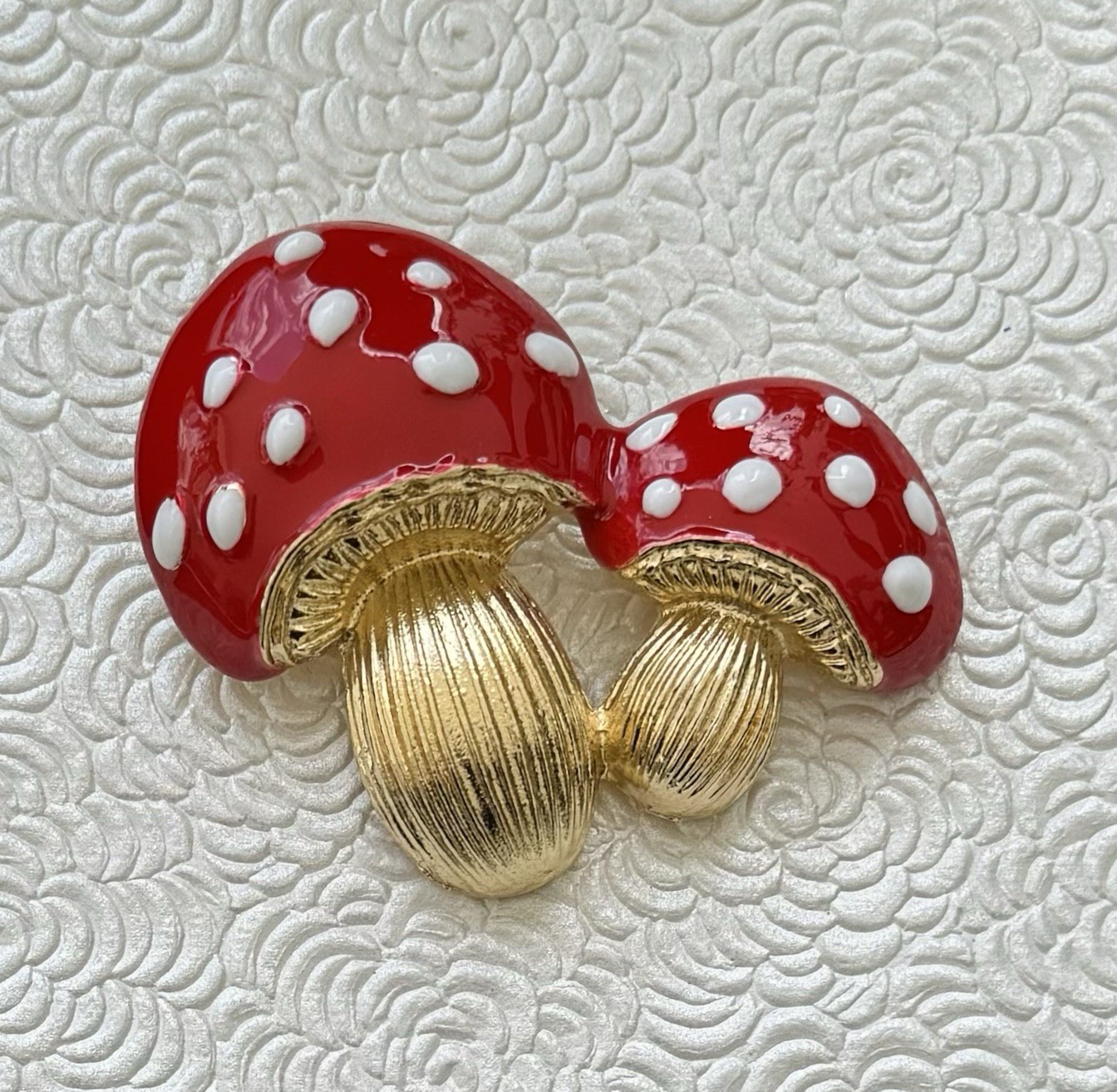 Polka Dot Large Mushroom Brooch/ Enamel On Metal