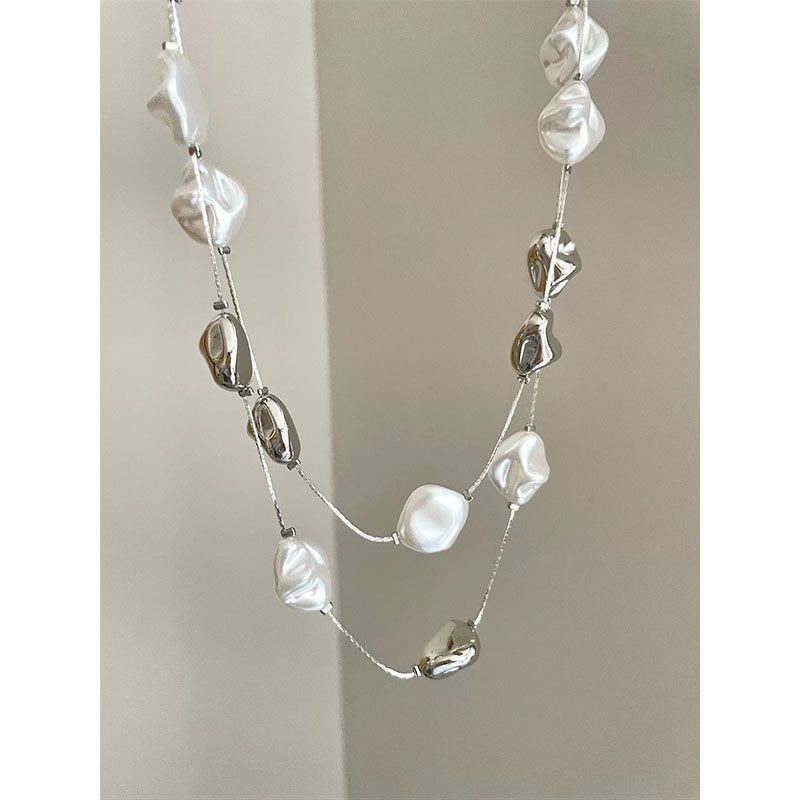 Vintage-style two-layer spliced ​​pearl necklace for women