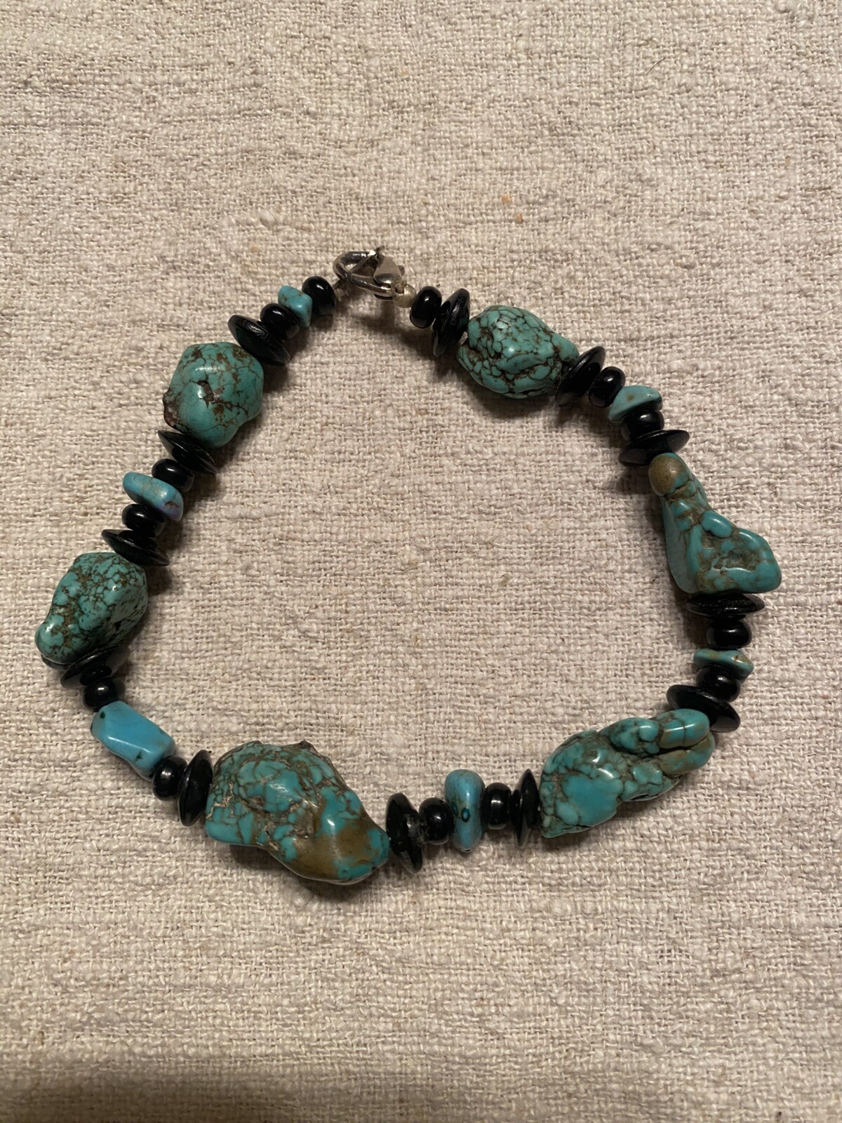 Vintage Turquoise And Hematite Bead Bracelet Claw Clasp