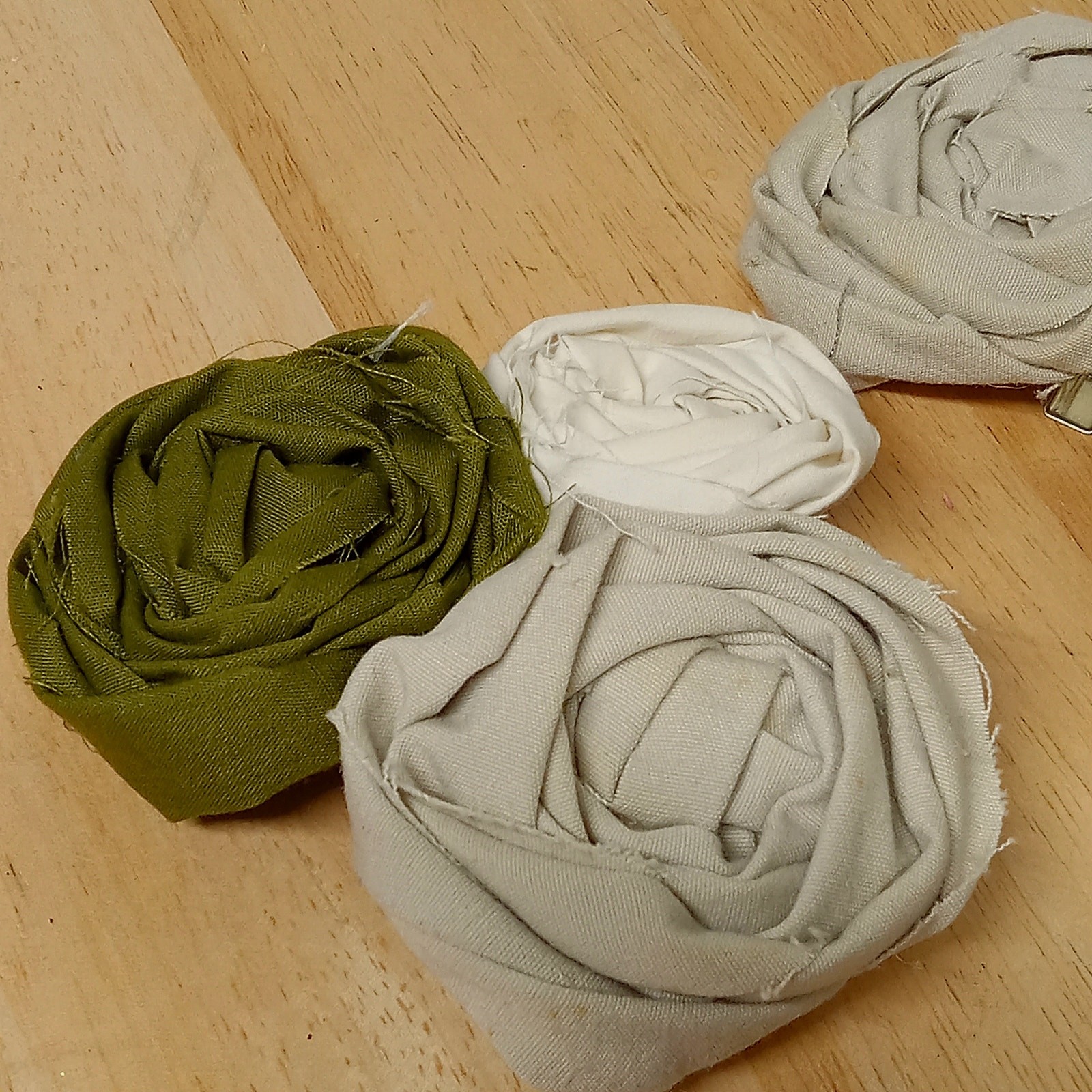 2 HandCrafted Fabric Flowers Brooch Pin Textile 5in. Muted Colors