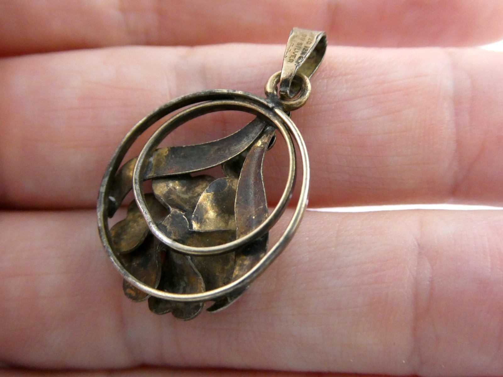 Vintage 1/20th 12k Gold Fill on Sterling Silver Flower Pendant 2.7g 1.25 Inches