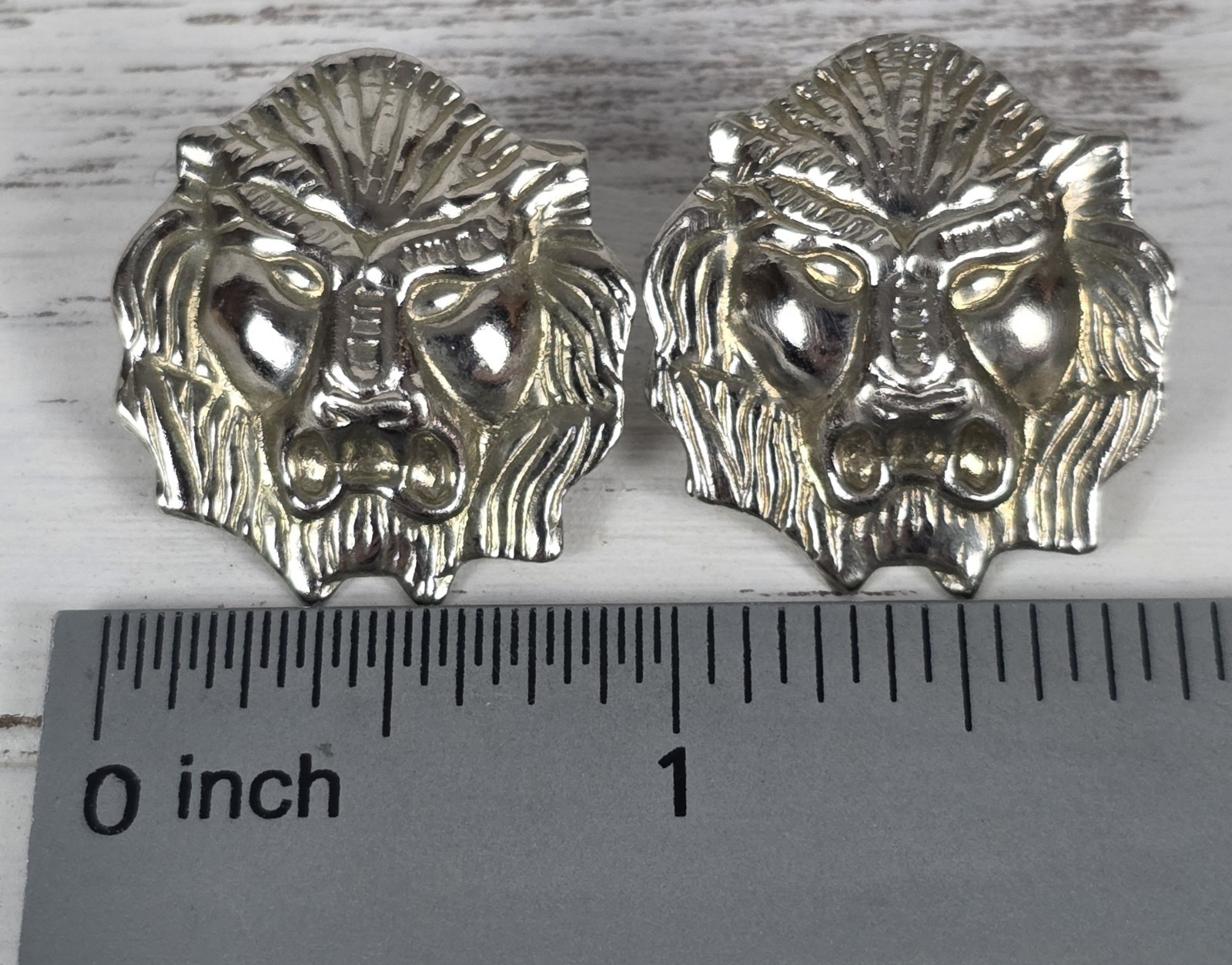 Vintage MCM Silver Tone Roaring Lion Head Pierced Earrings