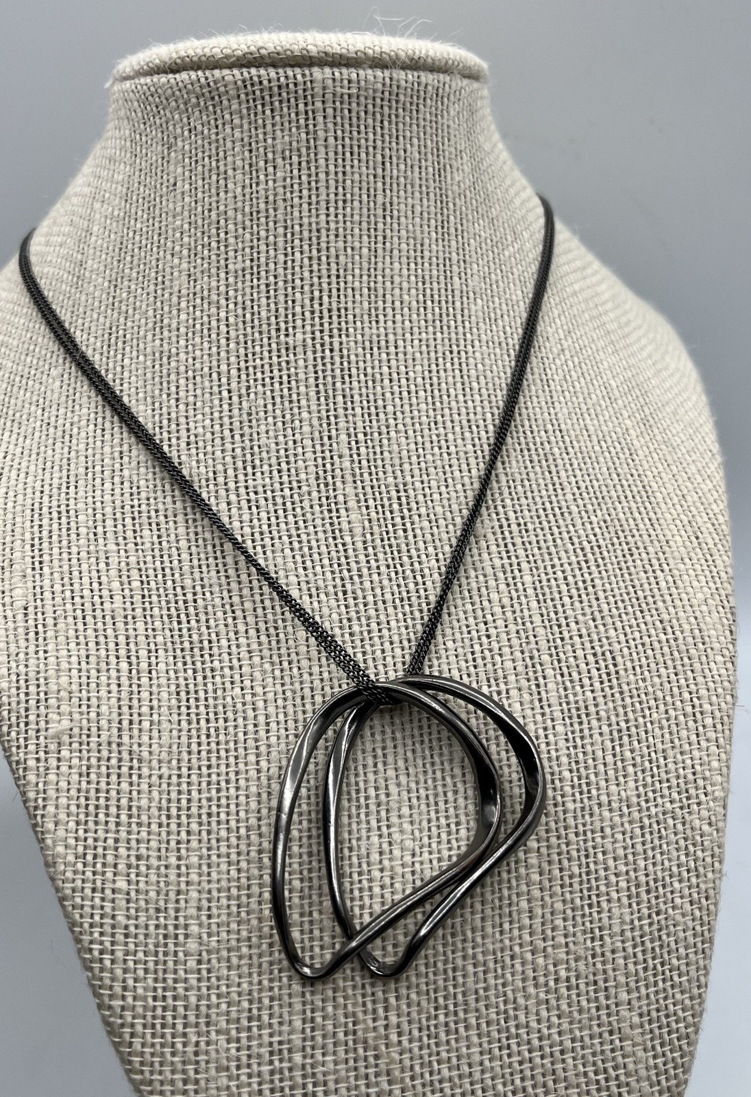 Modernist Gunmetal Abstract Loop Pendant Necklace & Statement Cuff Bracelet Set