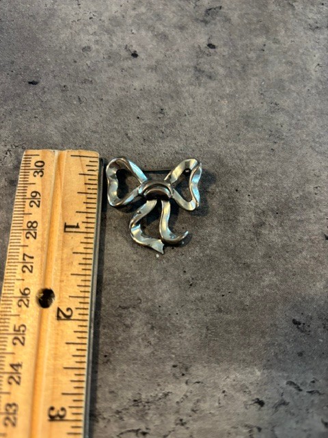 VINTAGE Lot of 2 Silver Tone Rhinestone Bow Shaped Brooch Pin