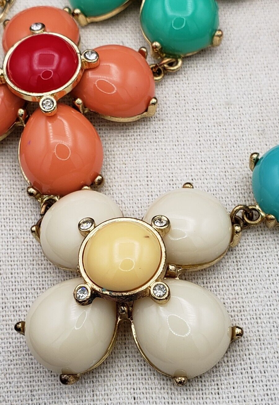 Vintage Set Flower Multicolor Gold Tone Necklace 19 + 3 in & Bracelet 7.5 in