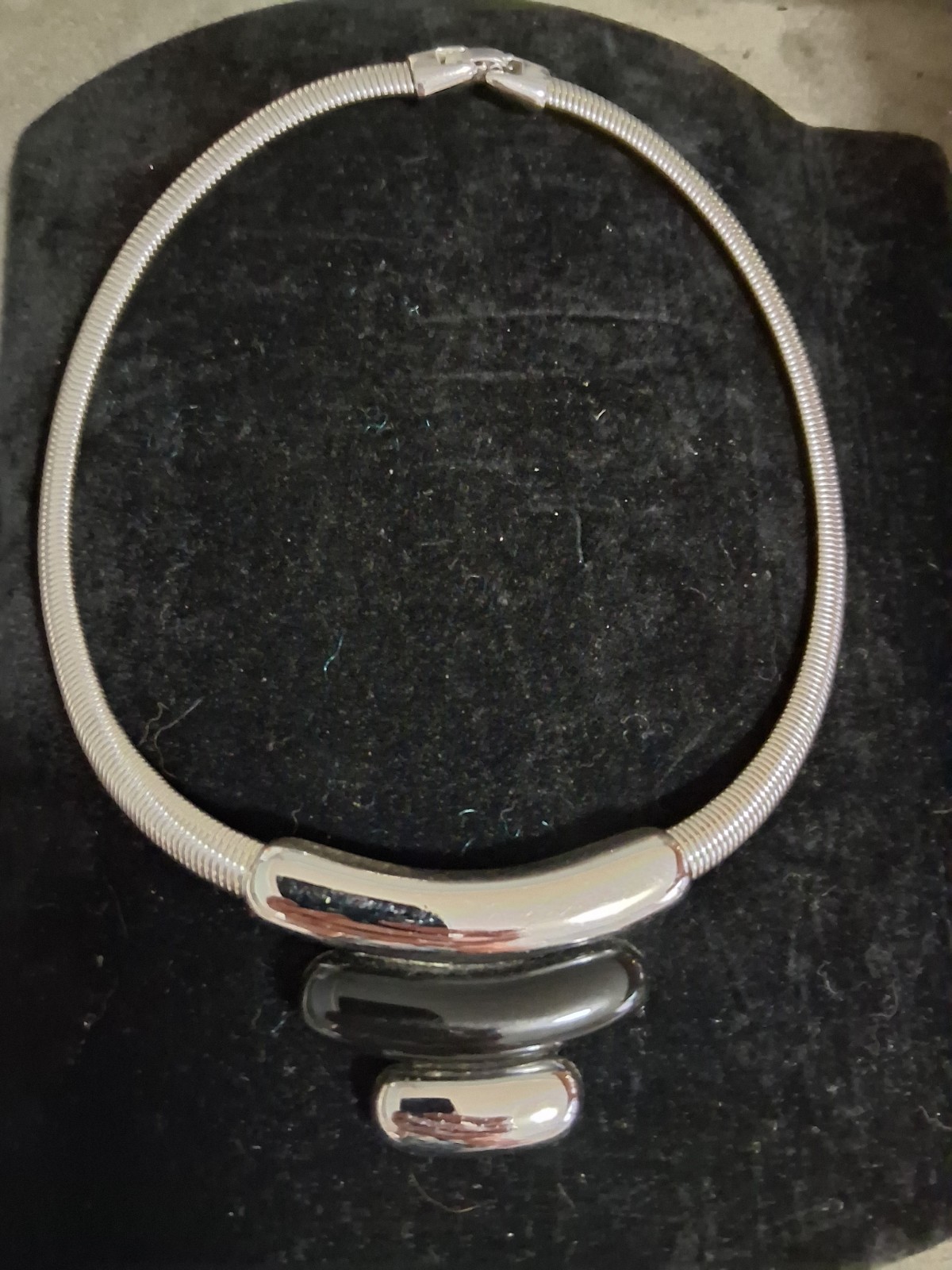 Monet Silver-Tone Omega Silver And Black Vintage Necklace