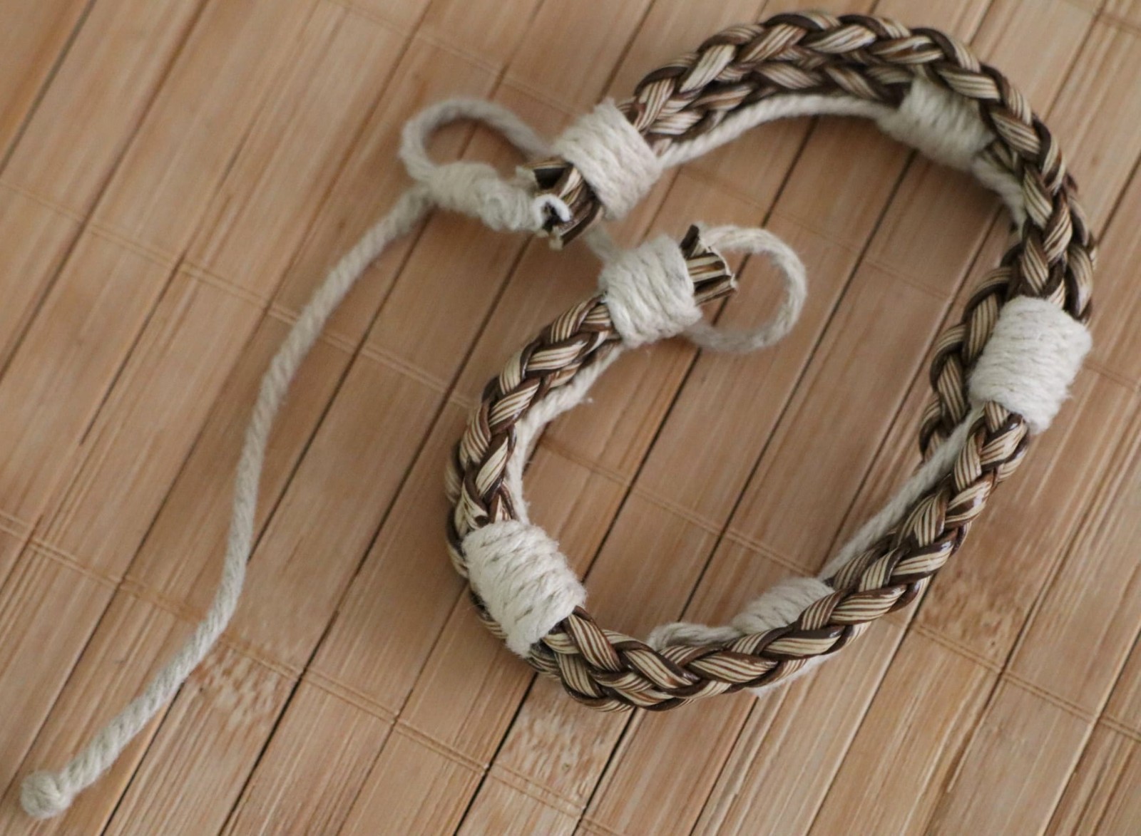 Men’s Braided Adjustable Bracelet Brown Beige Boho Tribal Wristband