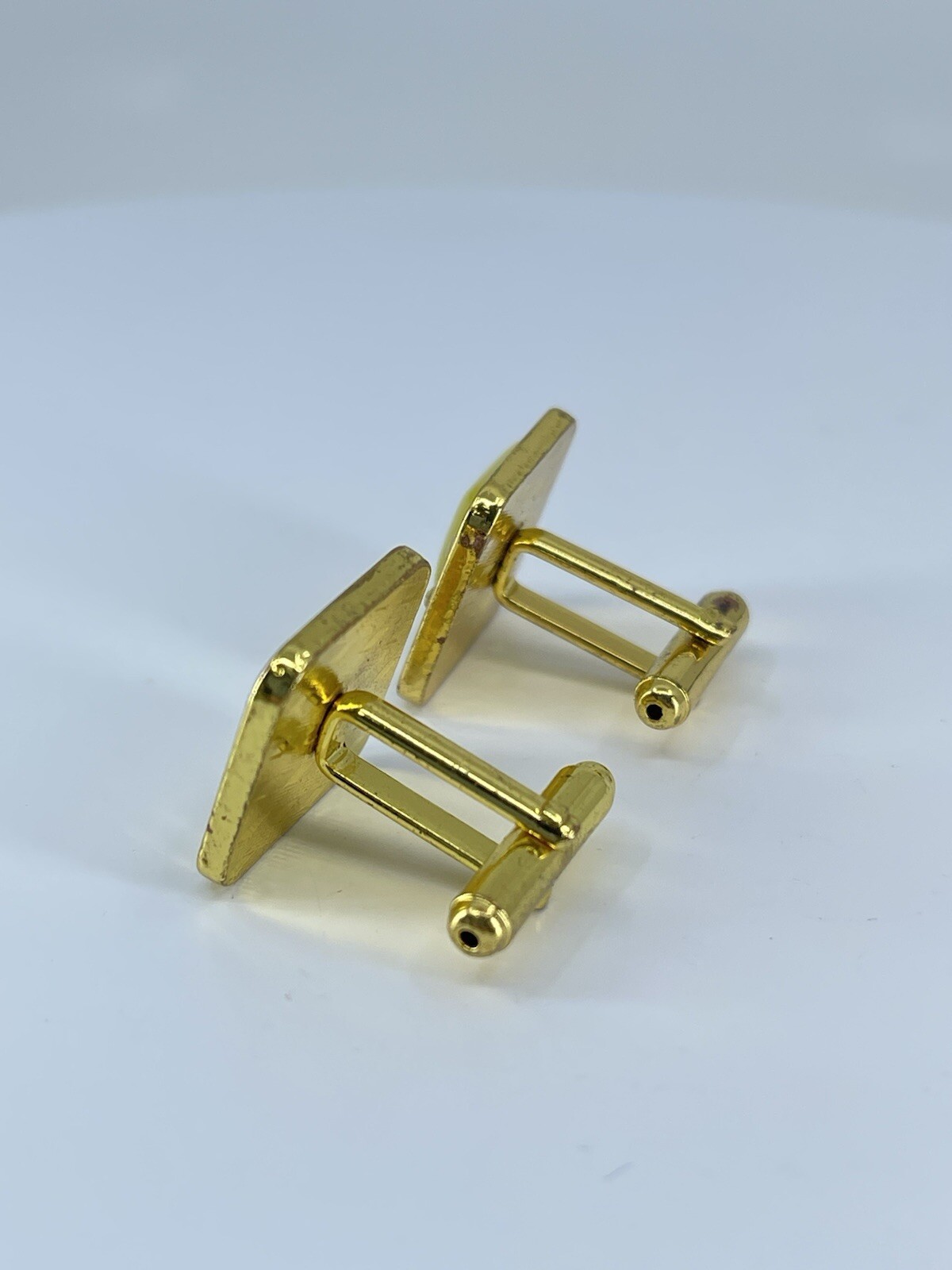 gold tone square yellow glass cufflinks white rhinestones accents bullet backs