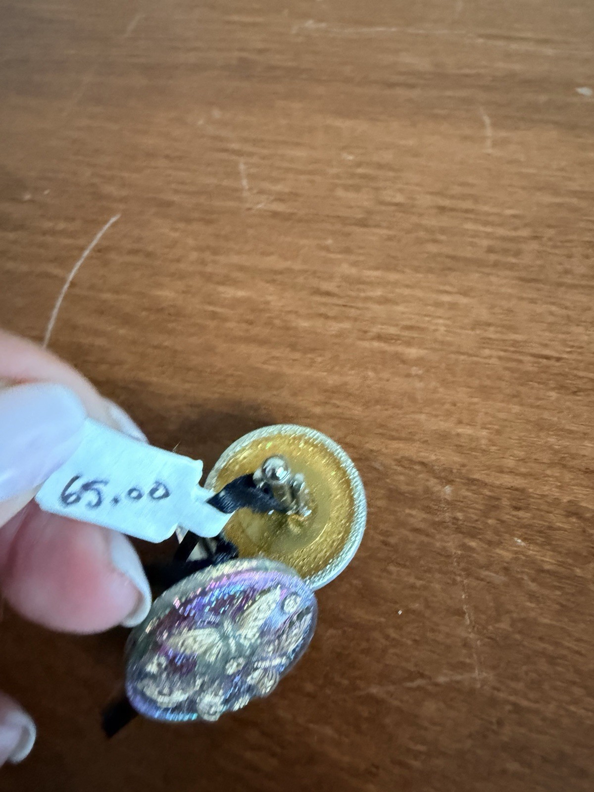 Handcrafted Artisan Butterfly Glass Cuff Links Iridescent Gold Purple