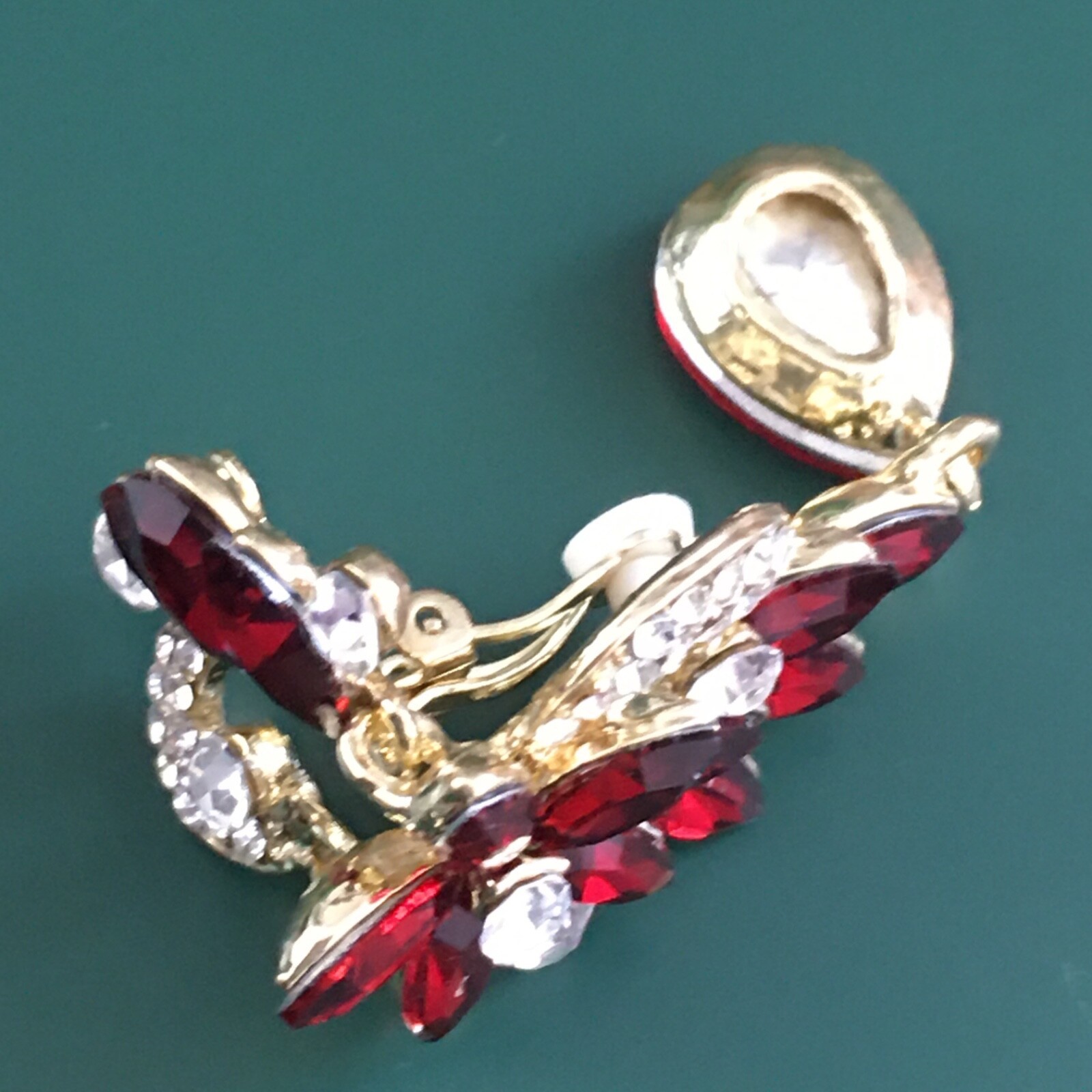Red Rhinestone Statement Clip-On Earrings
