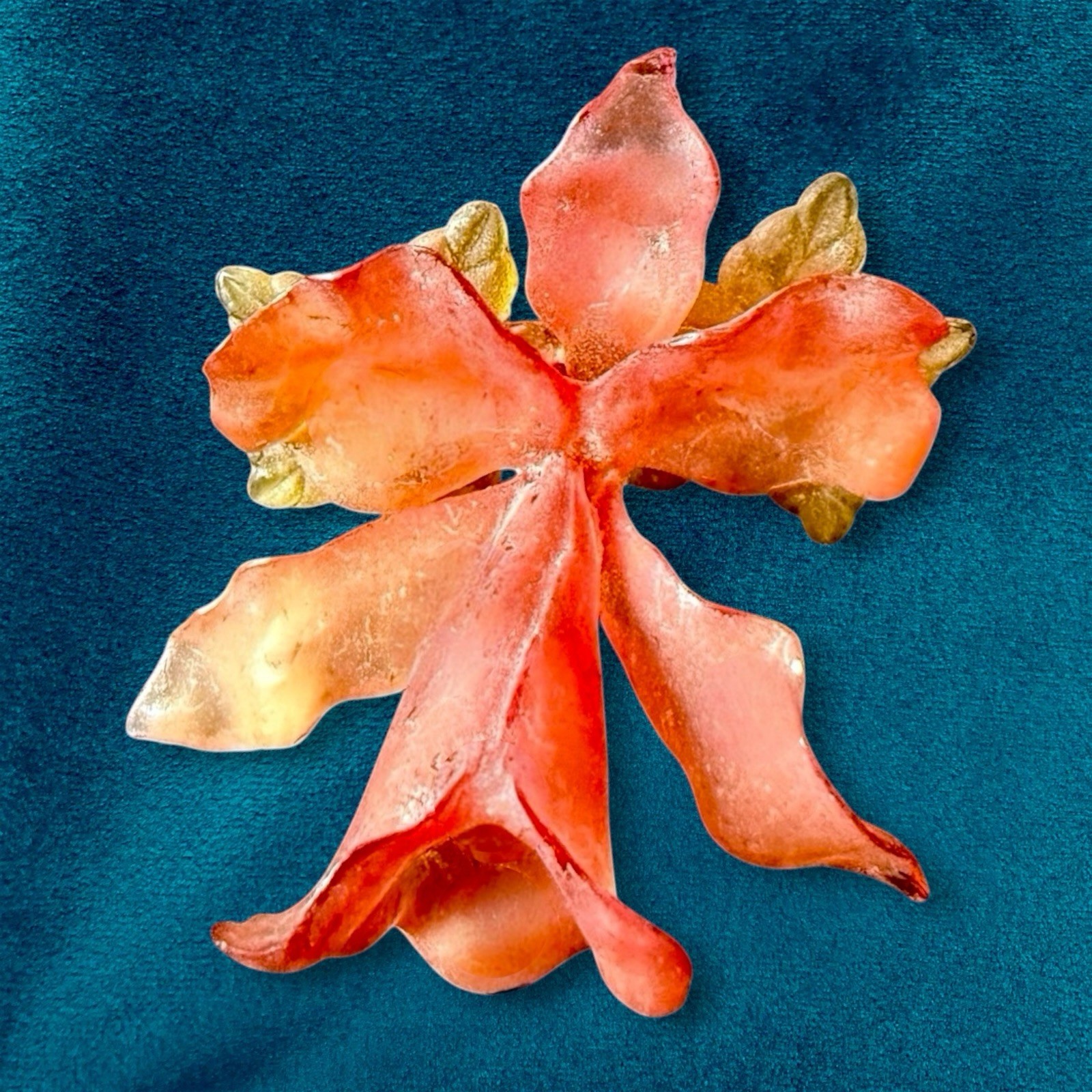Cellulose Acetate Flower Brooch Pink Frosted Floral 1940s Vintage Orchid Pin