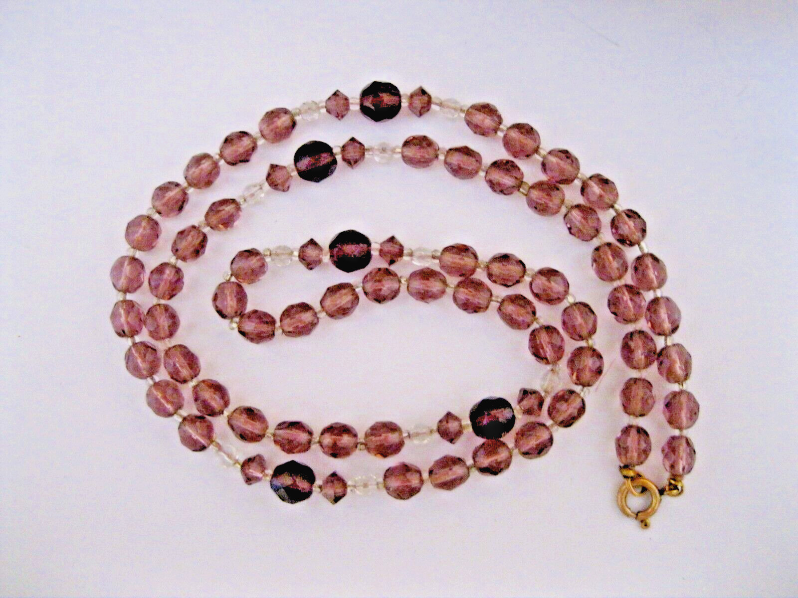 Amethyst Crystal Necklace Gold fill Clasp 28″ Long Vintage