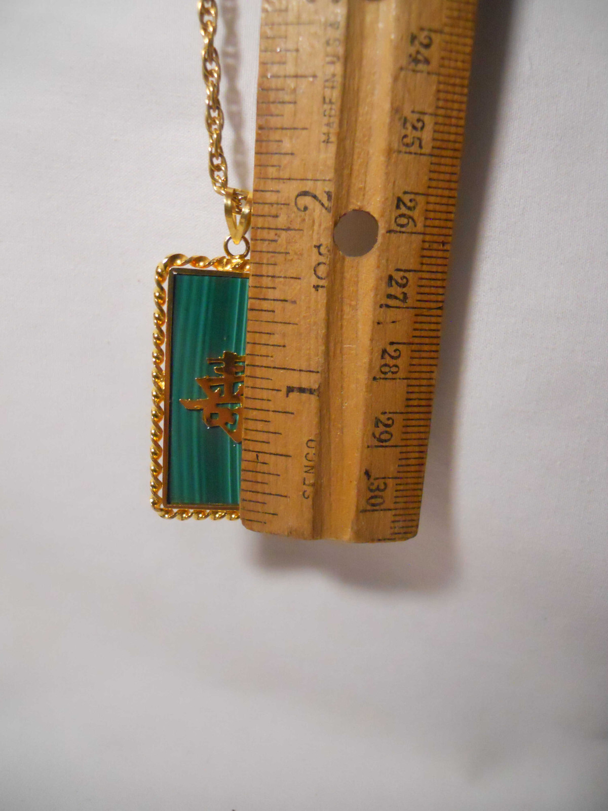 Faux JADE Goldtone NECKLACE Chinese Symbot for Longevity