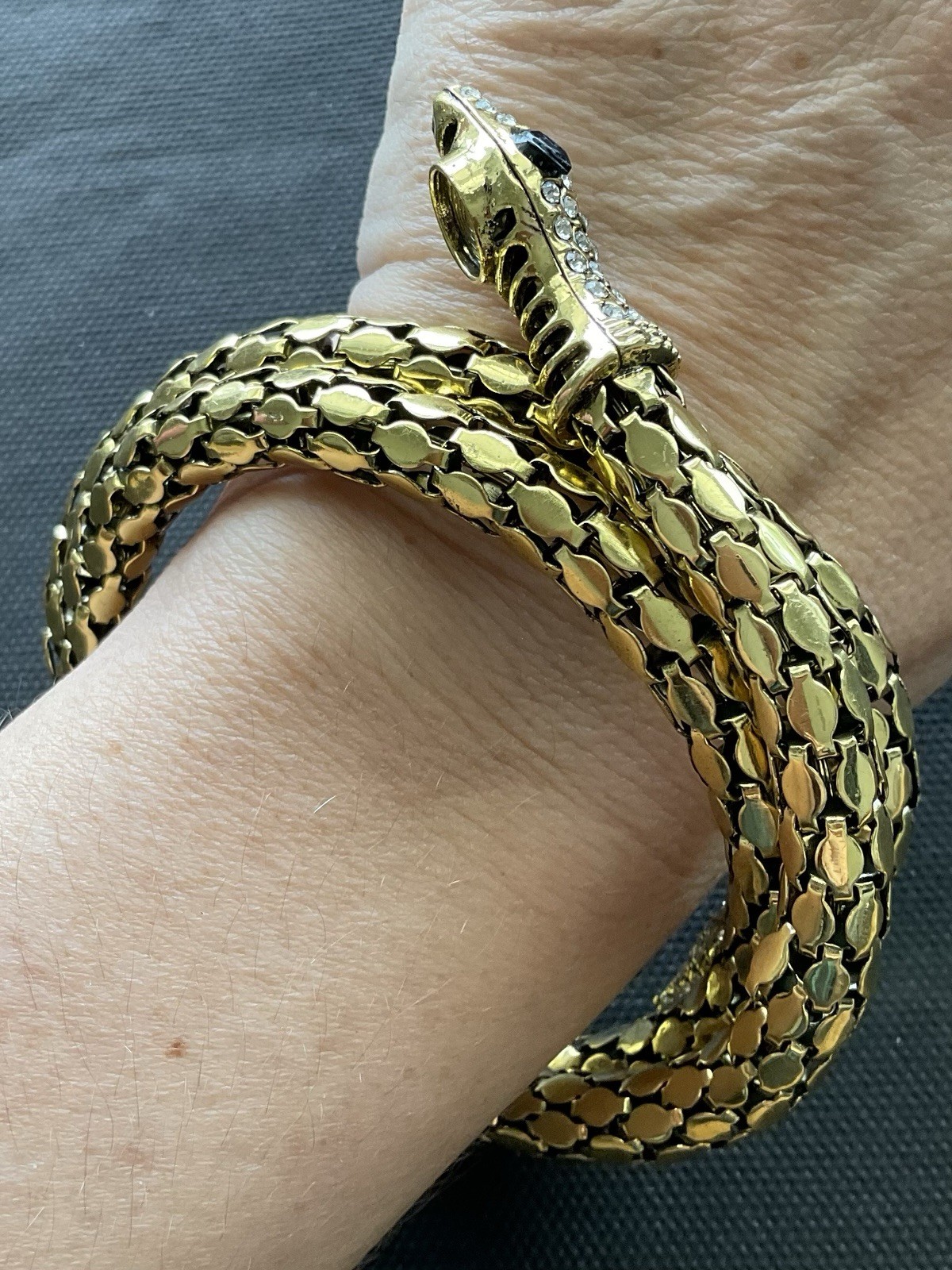 vintage gold tone mesh snake wrap statement bracelet Estate Costume Jewelry