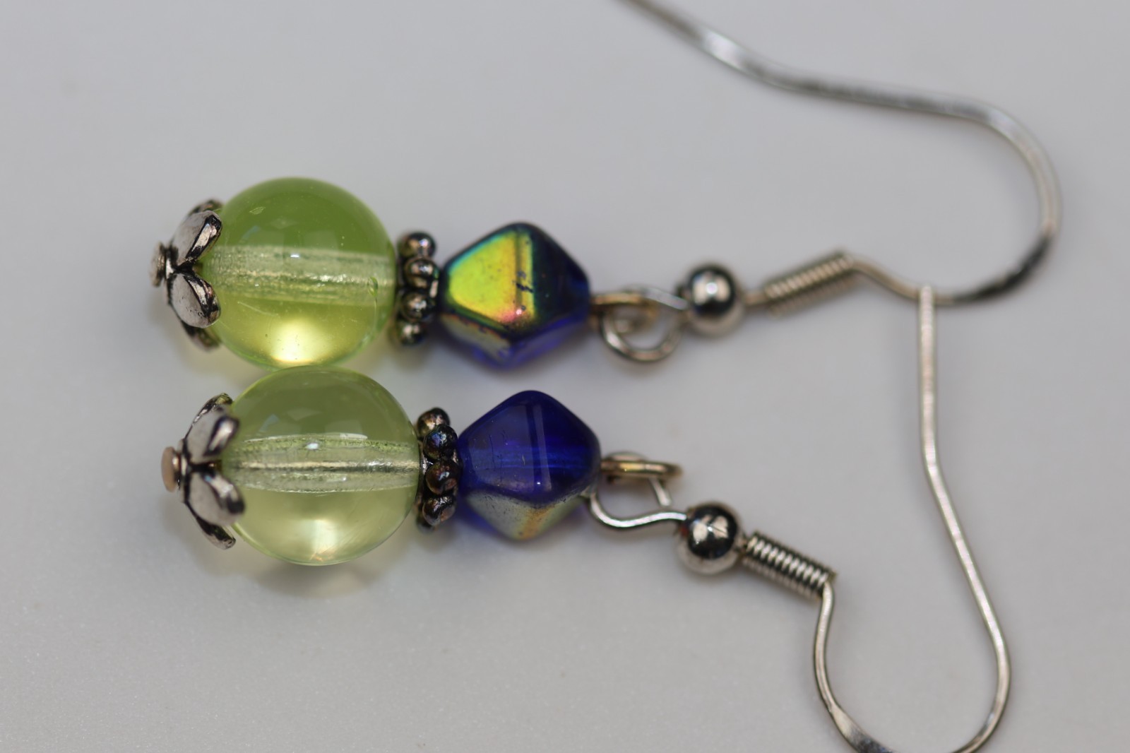 Blue and Light Green Gemstones Dangle Earrings Sterling Silver