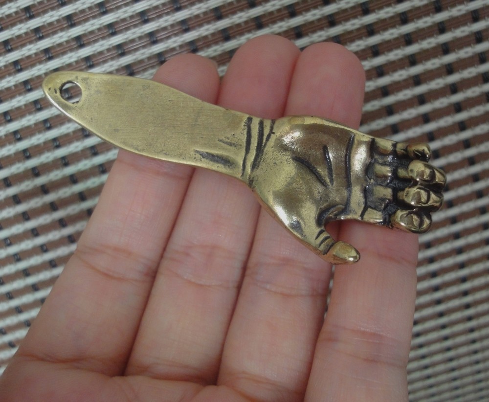 Vintage Style Pure Brass Lucky Right Hand Statue Pendant Bags Charms