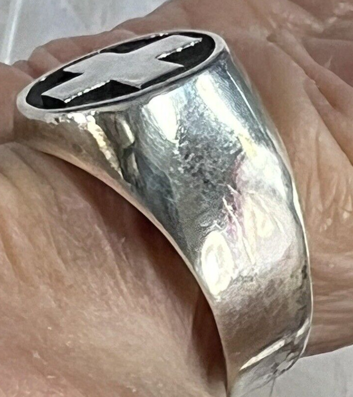 Greek Cross Sterling Silver 0.925 VINTAGE Men’s 1/2″ N to S BAND RING size 9.75