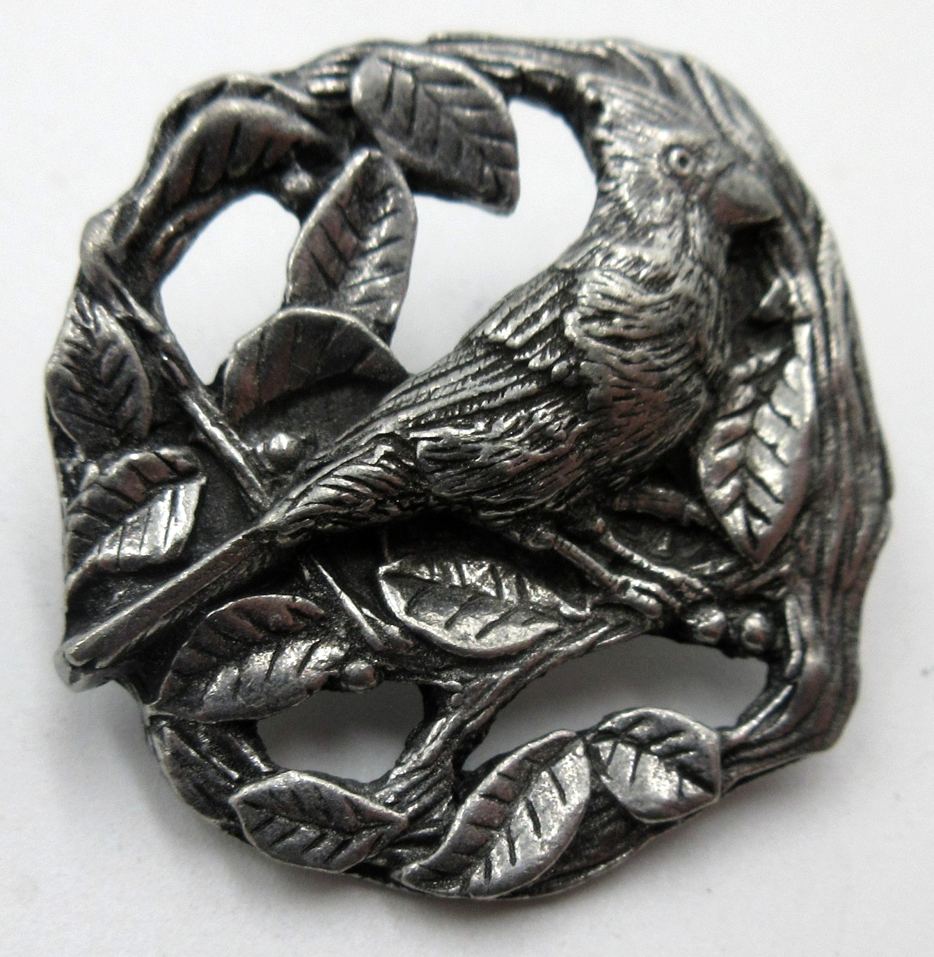 VTG 1999 1990s BIRDS & BLOOMS Ltd Ed bird leaf Brooch Pin silver tone open work