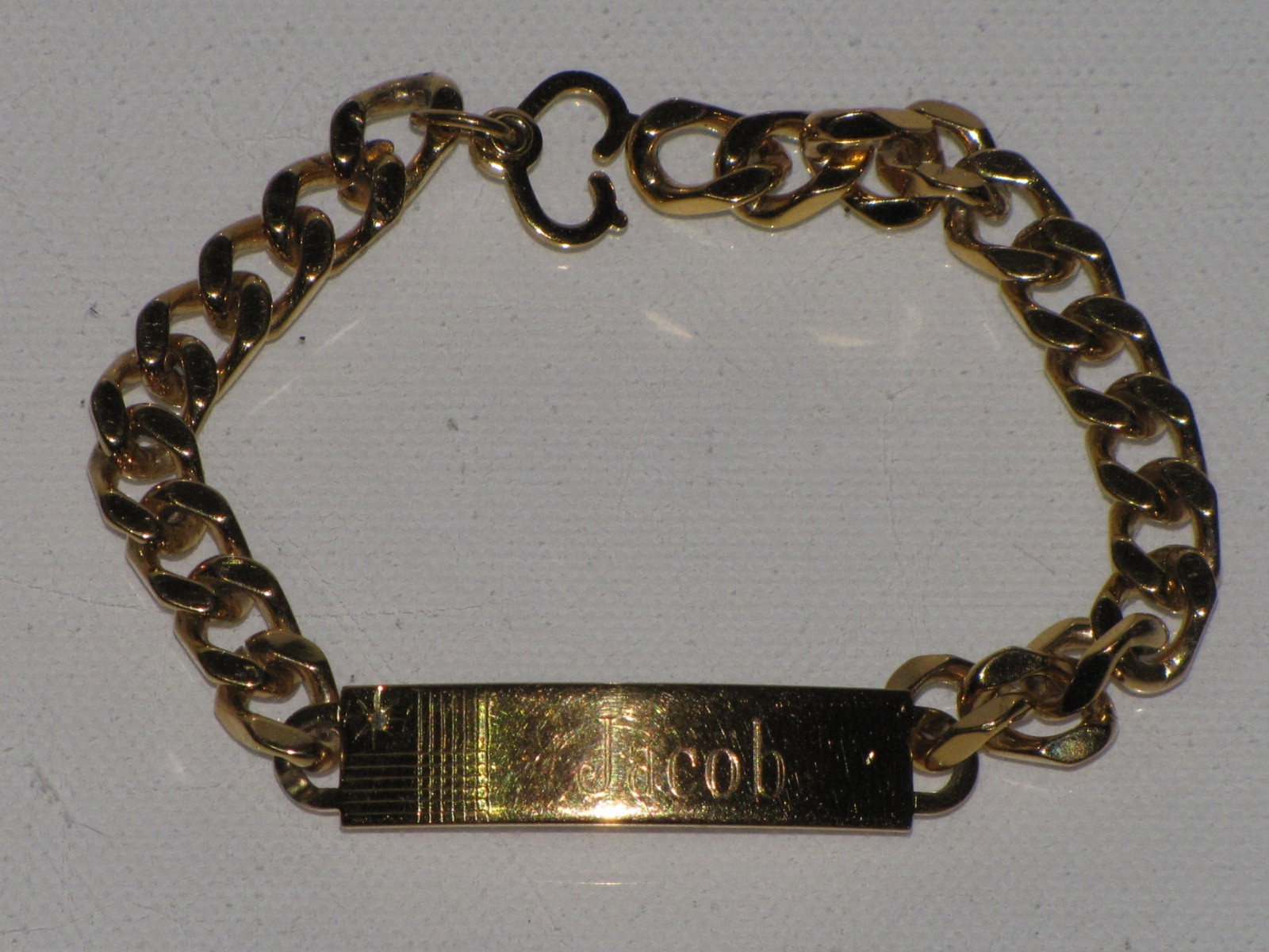Vintage Speidel USA Personalized ID Bracelet Gold Tone Diamond Accent Mens