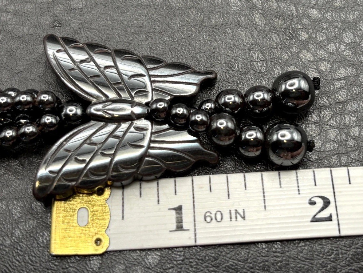 Vintage Butterfly Hematite and Mother of Pearl MOP Beaded Tassel Opera Long 32″