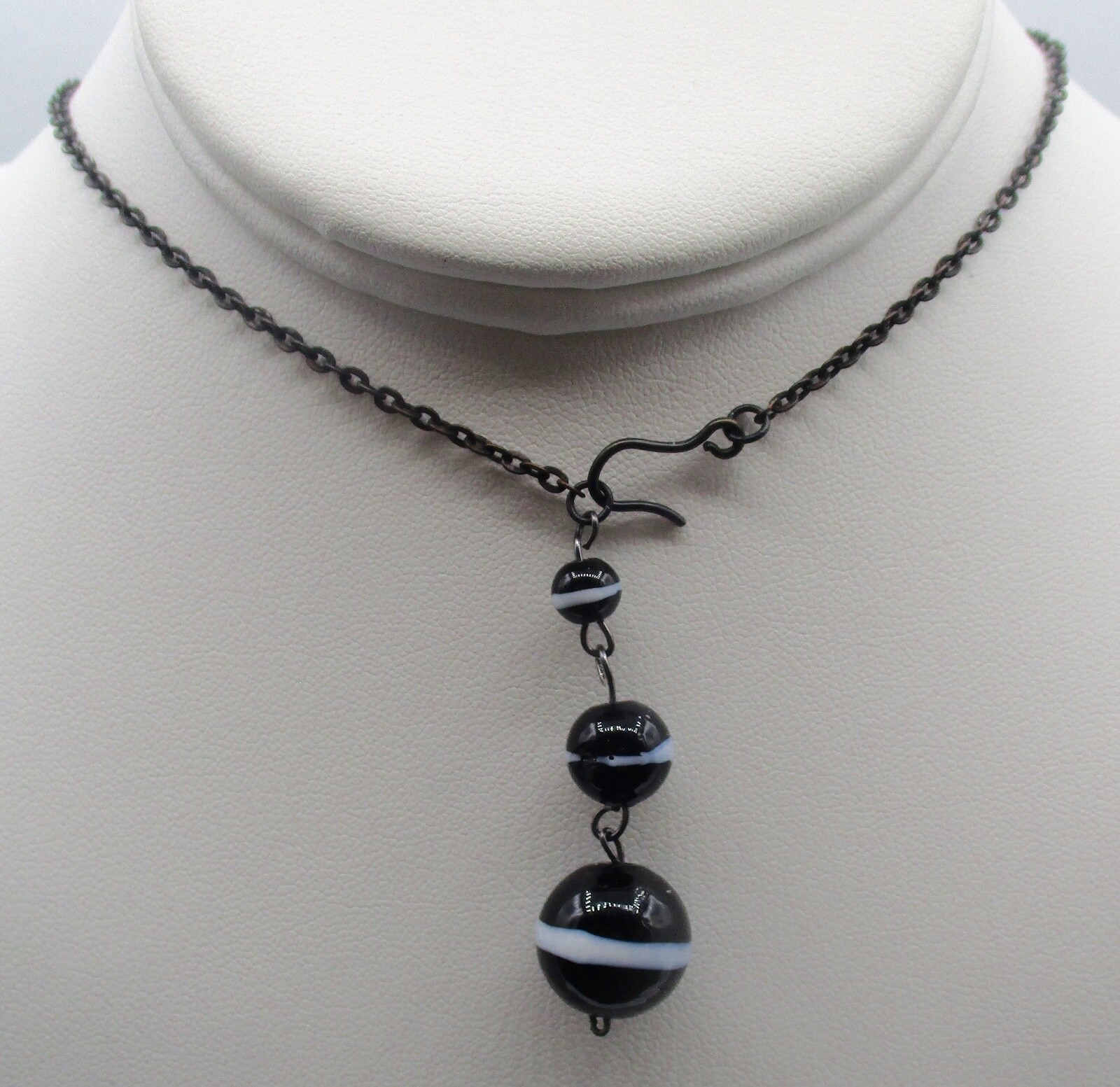 Antique Victorian Banded Agate Style Glass Bead Necklace/Boho/Shabby Chic