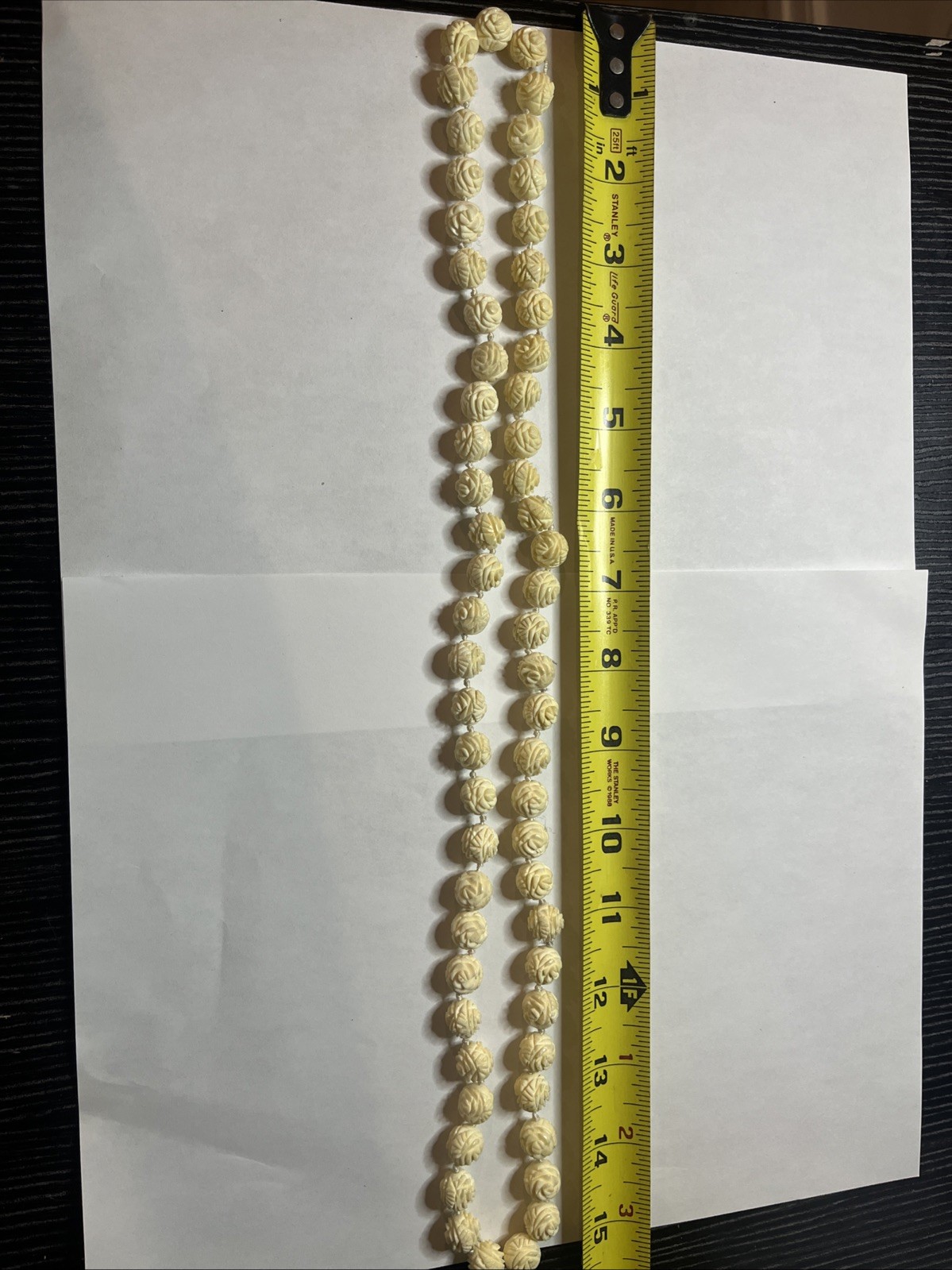 Vintage Bovine Bone Carved Necklace Cabbage Rose Design