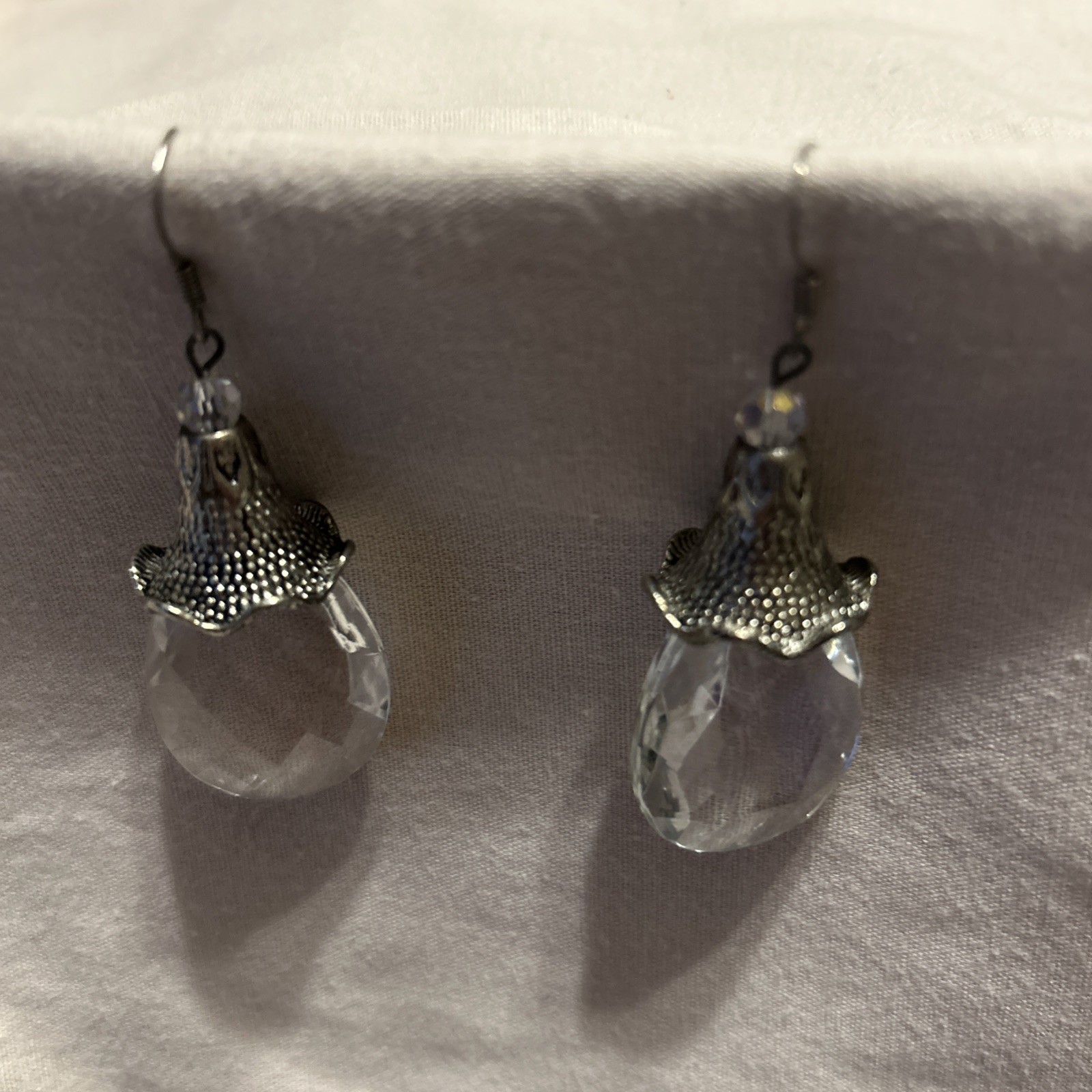 Vintage Opaline Glass Dangle Earrings Silver Tone