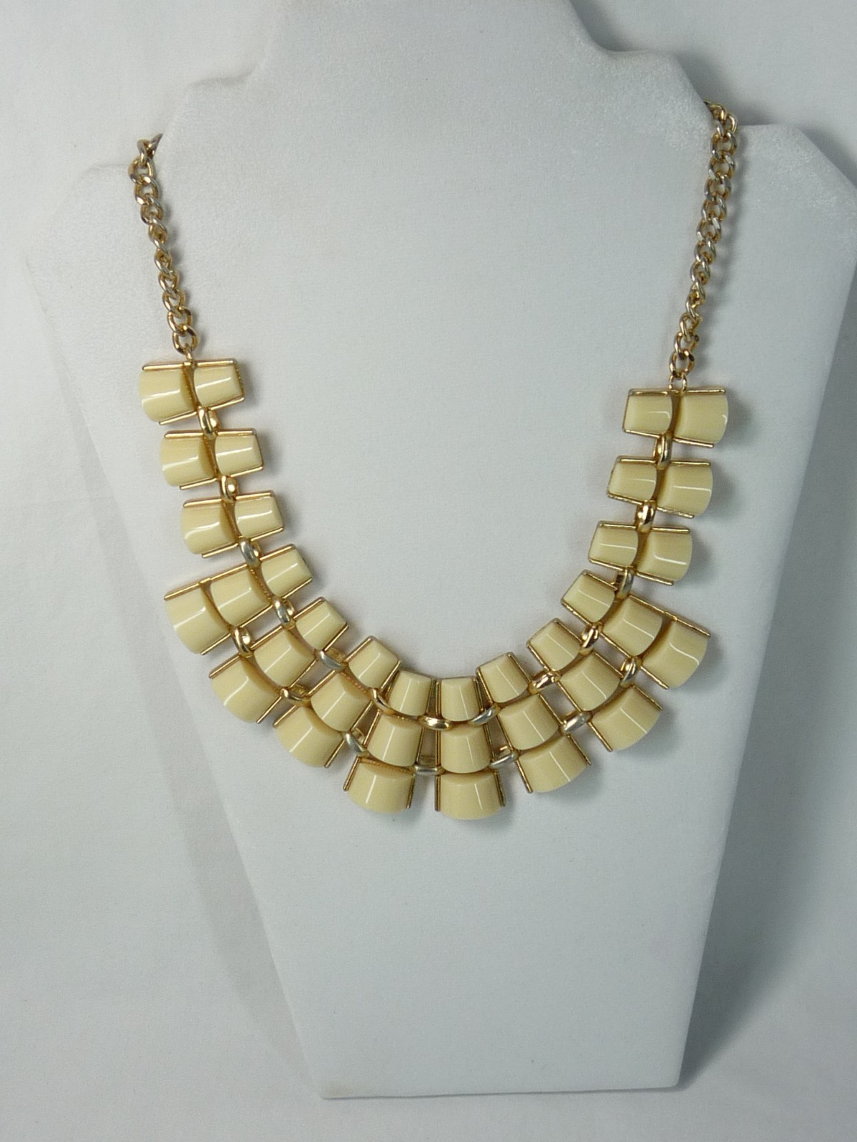 Mika Signed Statement Modernist Necklace Gold Tone USA Seller