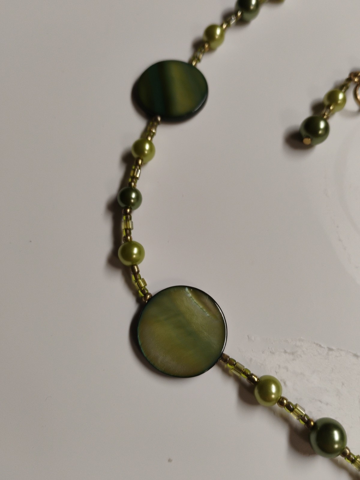 Green Shell and Green Mother Off Pearl Pendant Green Pearl 20″None Pierced Earri