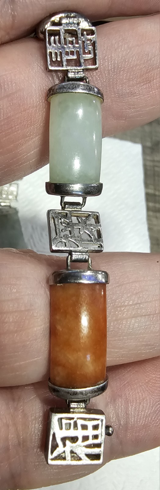 Vintage CFJ Manufacturing 925 Sterling Silver Jade, Black Onyx & Carnelian…